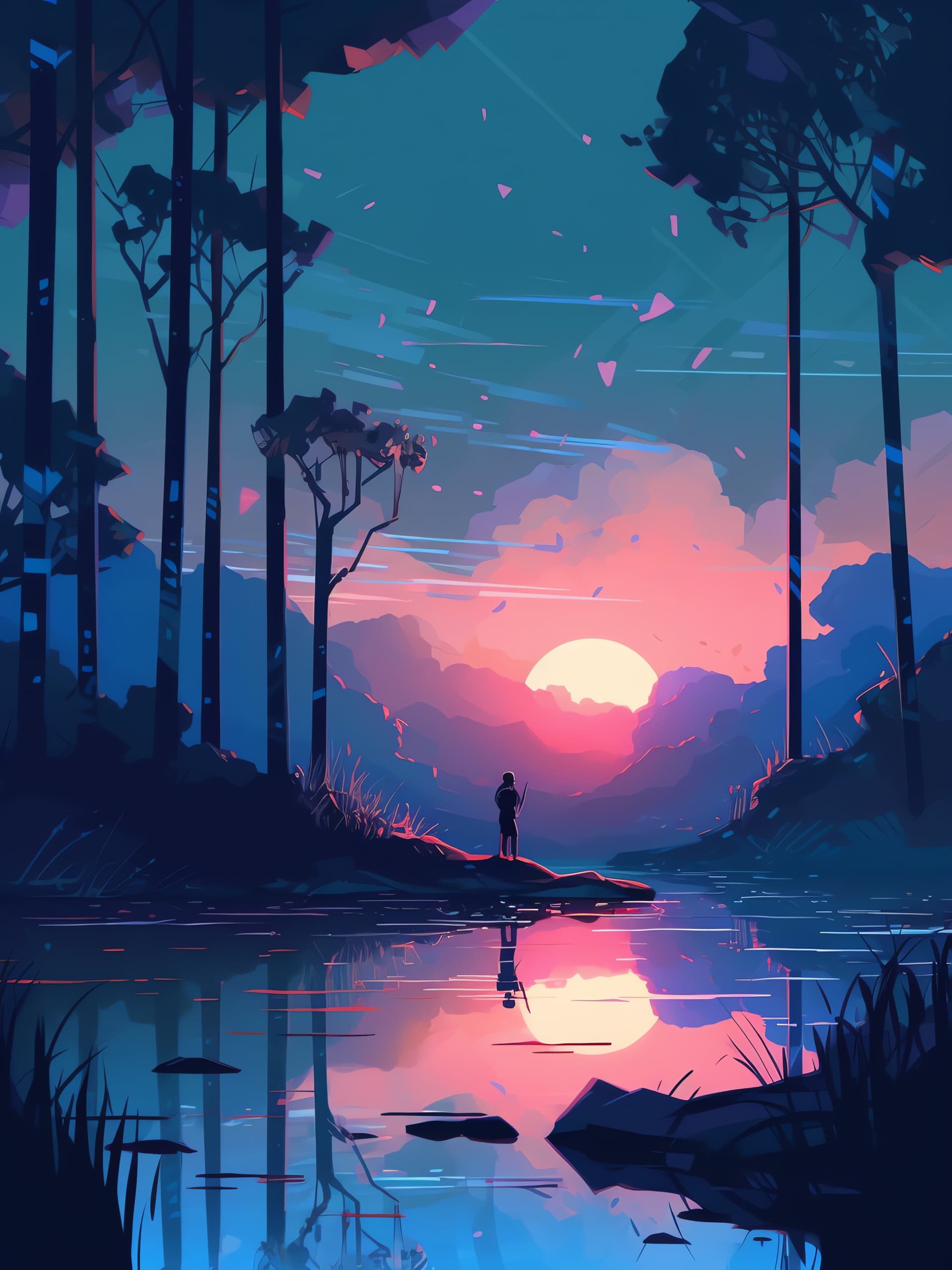 Lakeside Sunset Serenity - free phone wallpaper