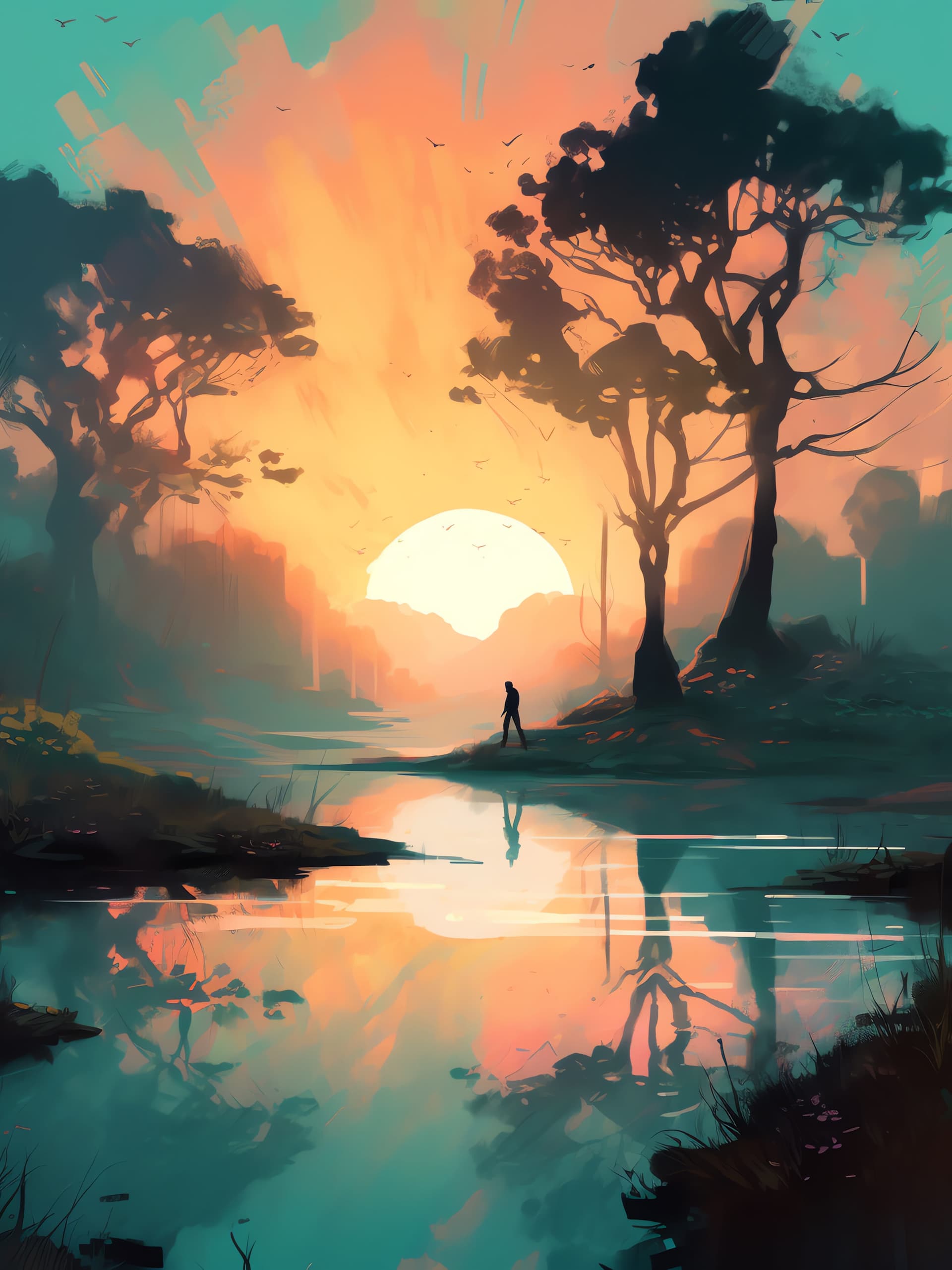 Sunset Lake Reflection - free phone wallpaper