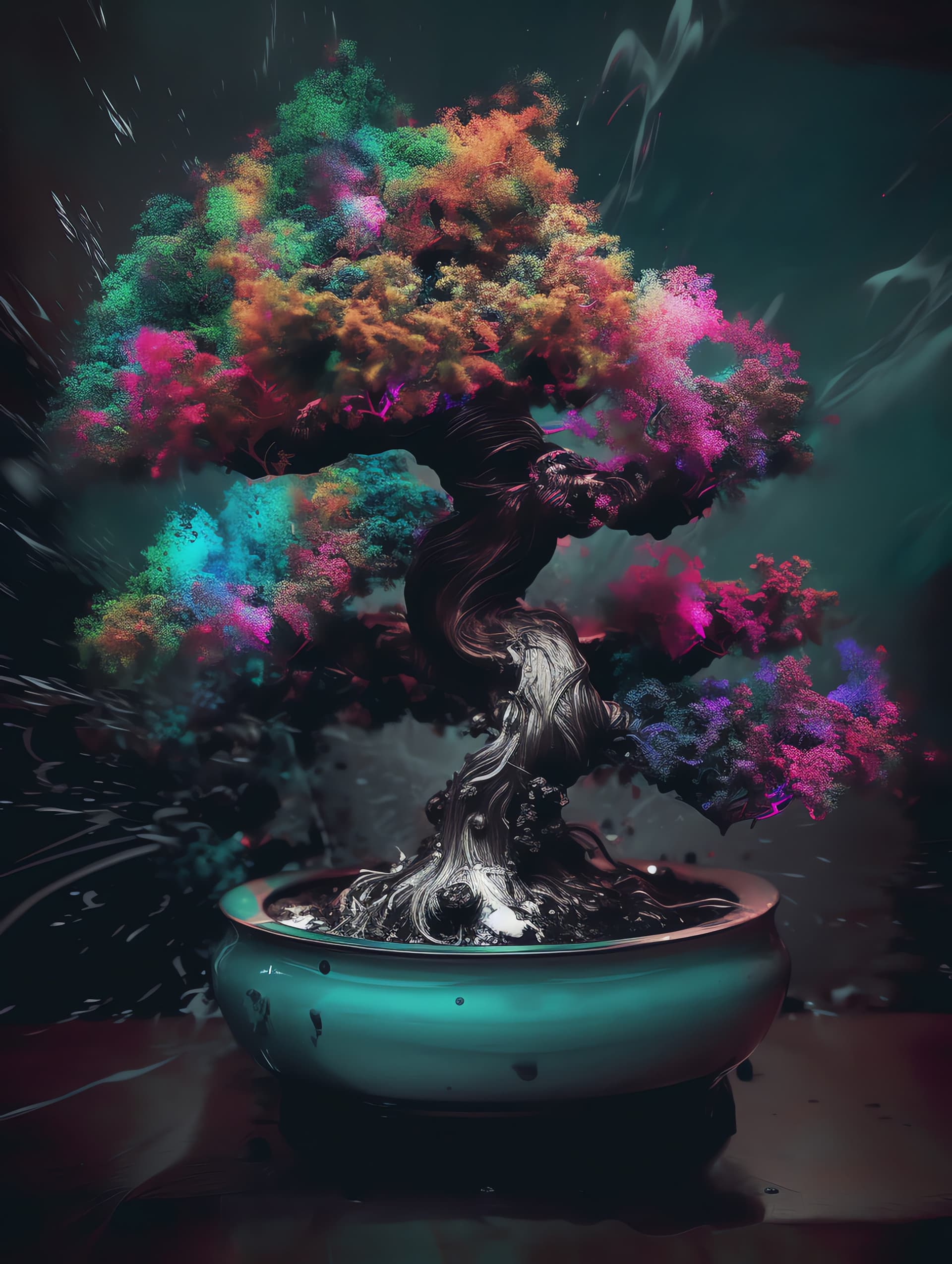 Mystical Bonsai Bloom - free phone wallpaper