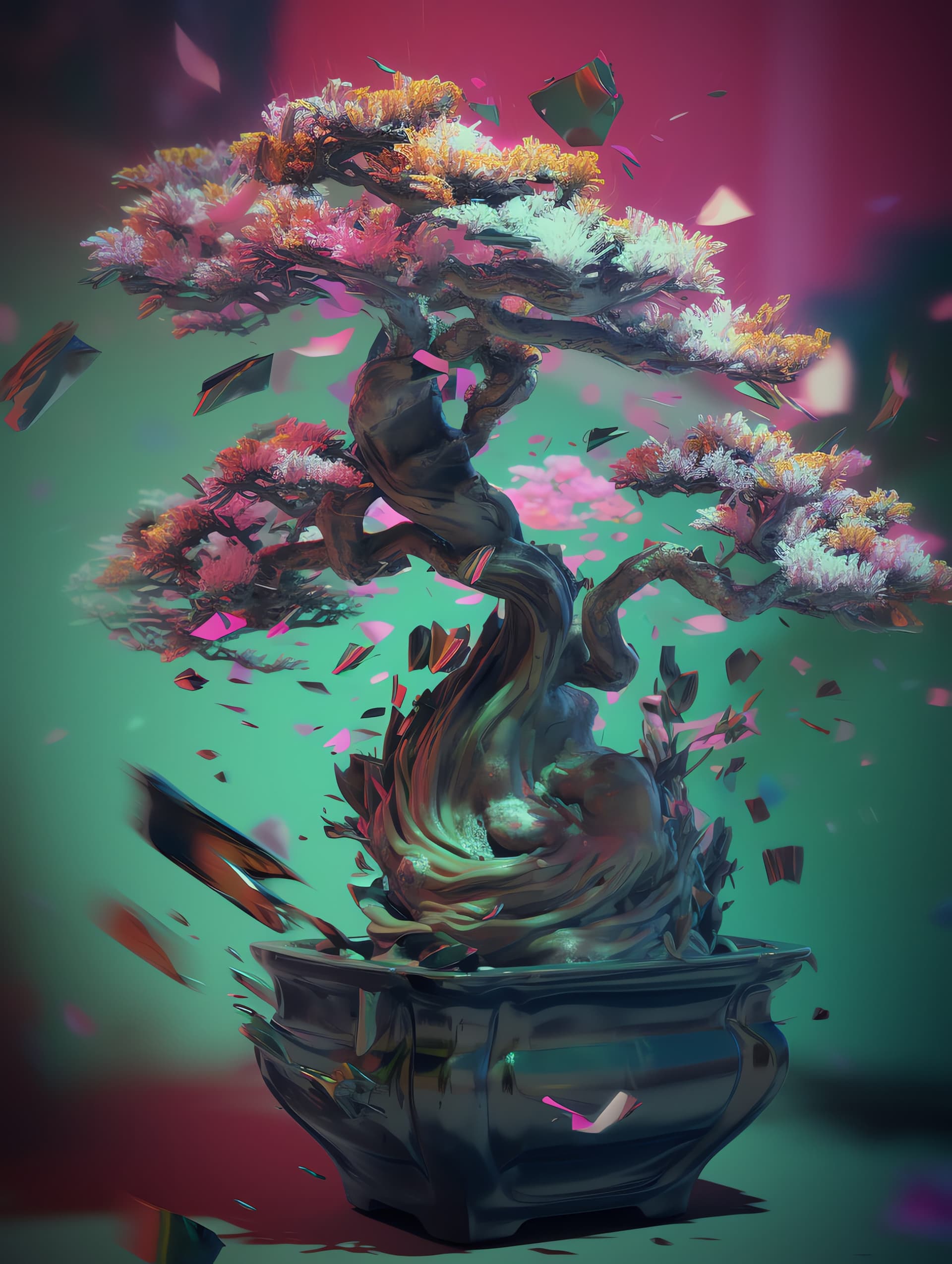 Exploding Bonsai Tree - free phone wallpaper