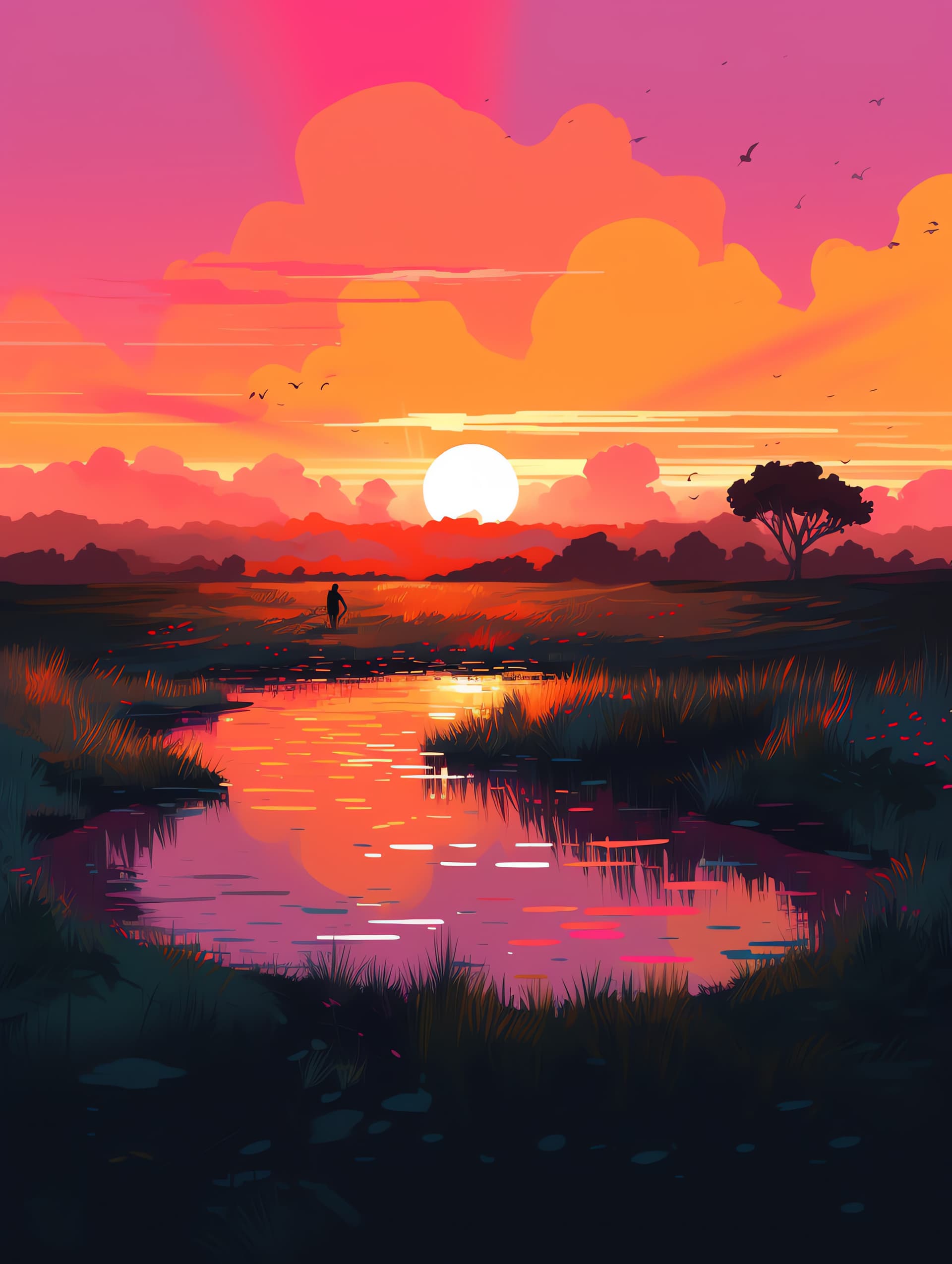 Vibrant Sunset Reflection - free phone wallpaper