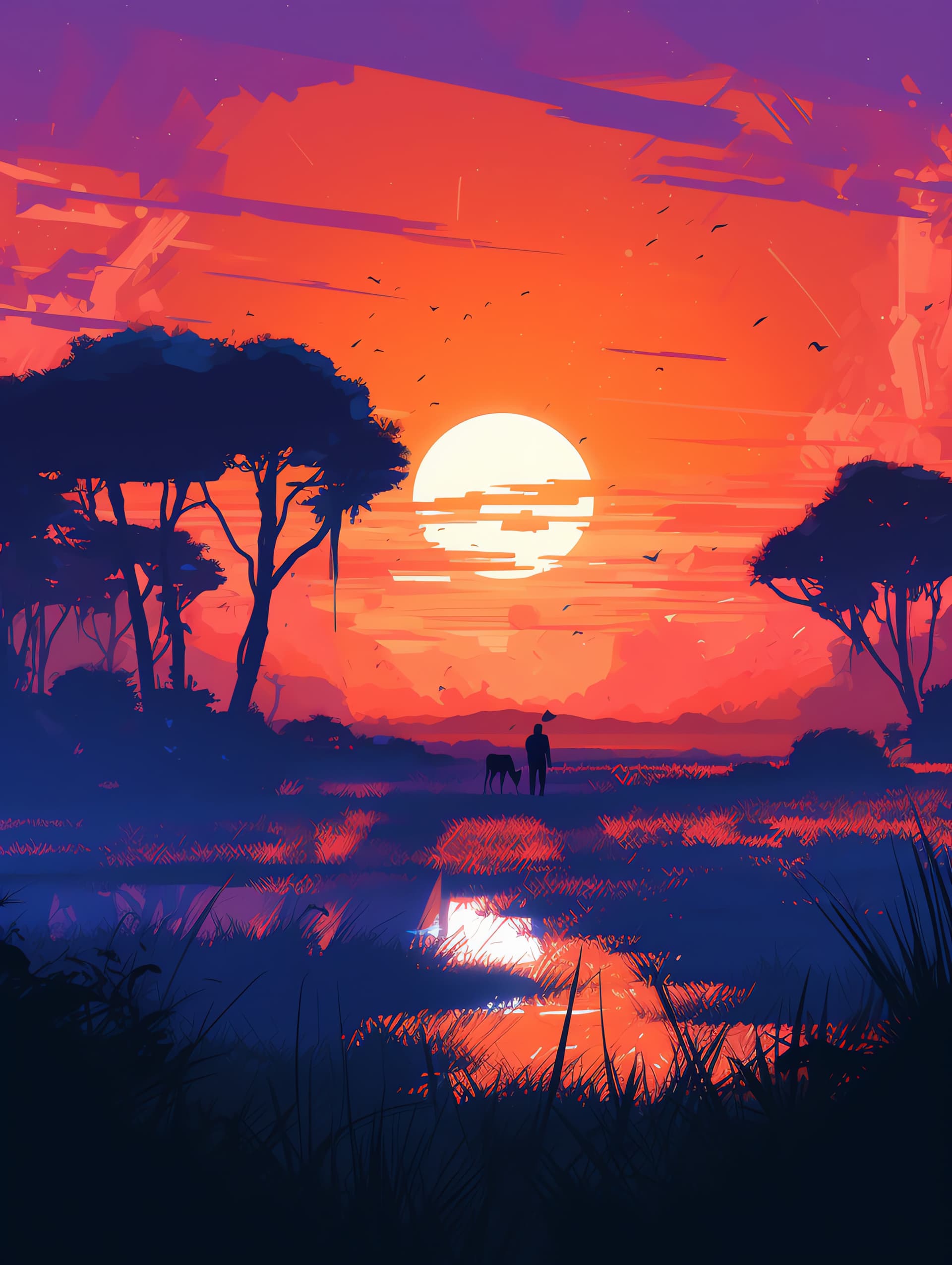 African Sunset Silhouette - free phone wallpaper