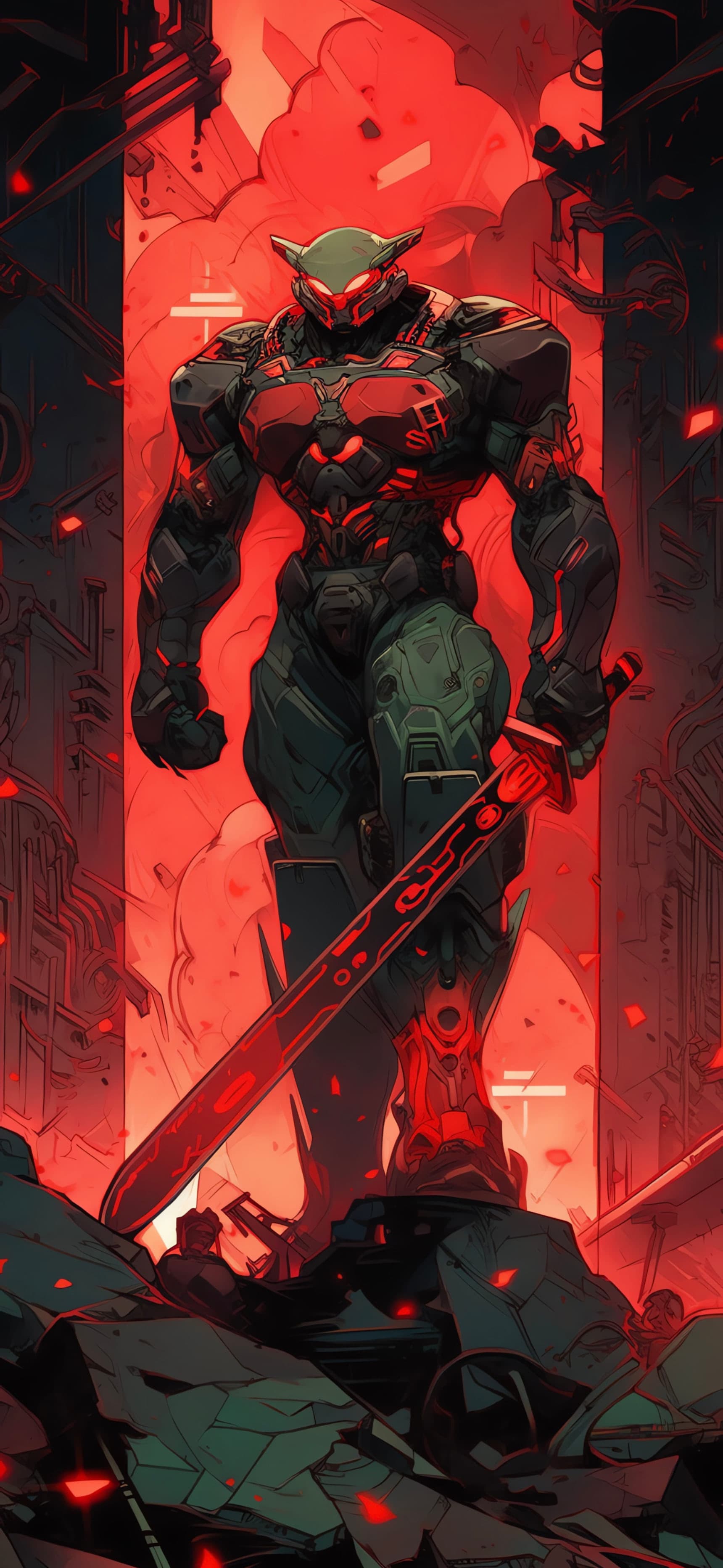 Cybernetic Red Warrior - free phone wallpaper