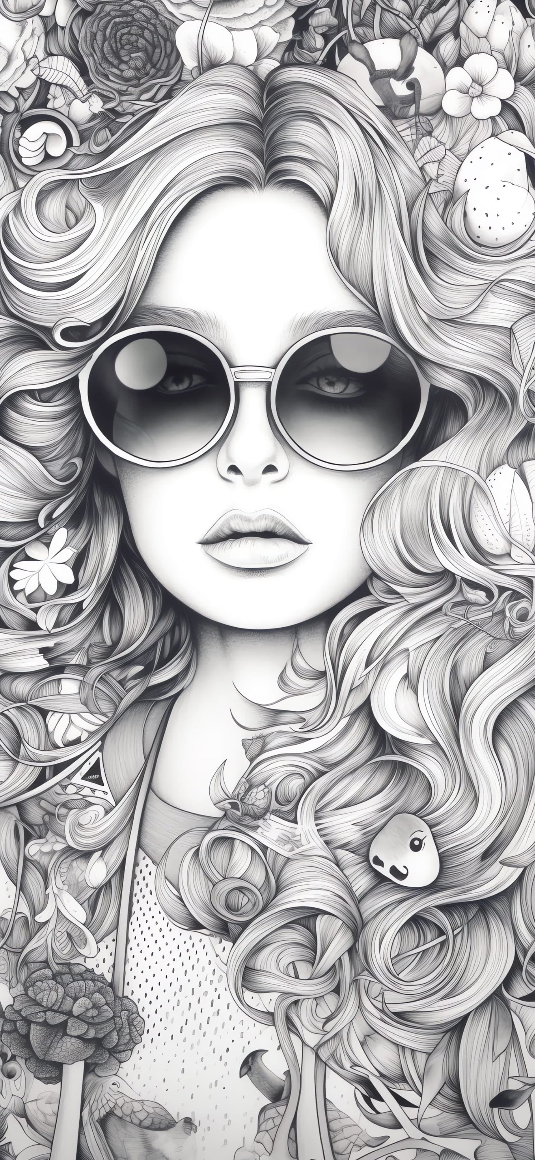 Monochrome Floral Portrait - free phone wallpaper