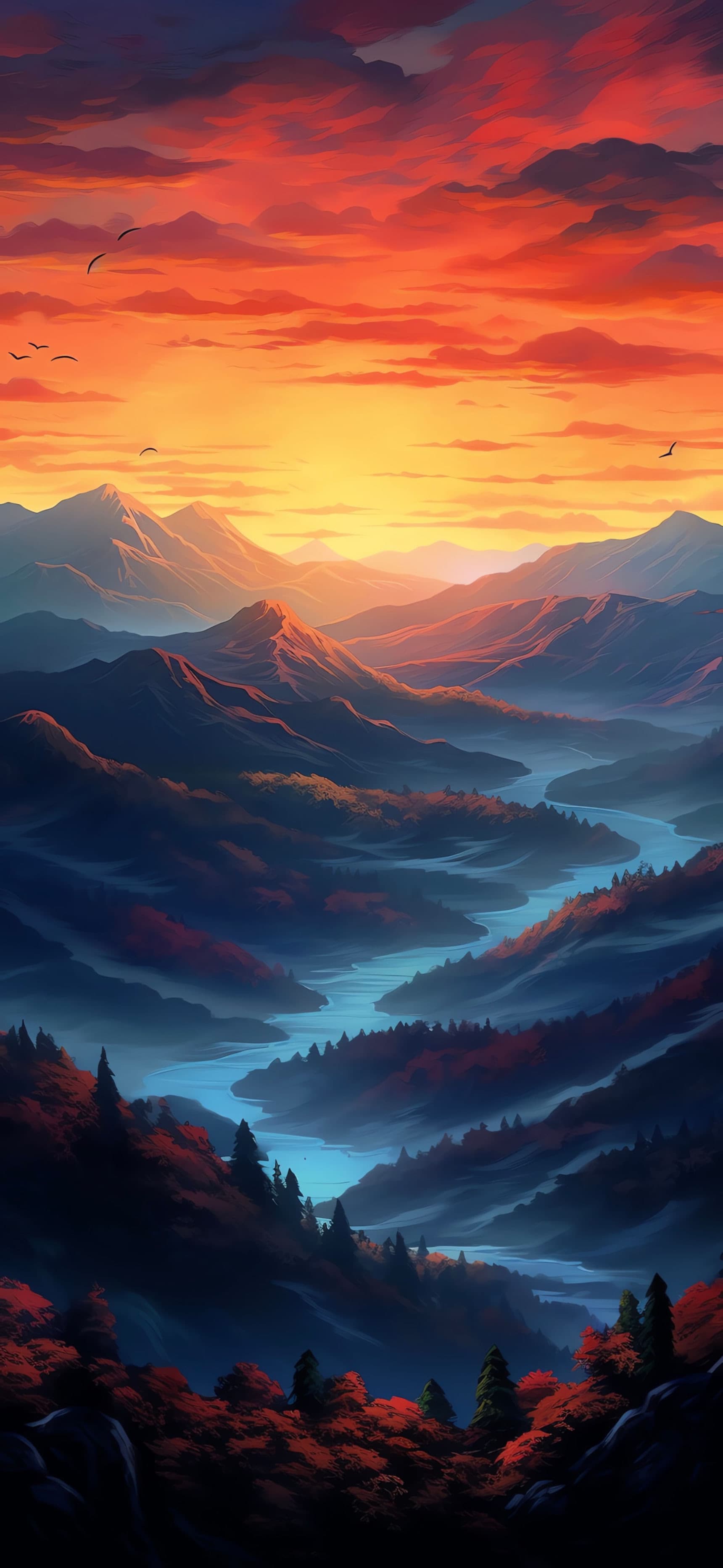 Sunset River Valley - free phone wallpaper