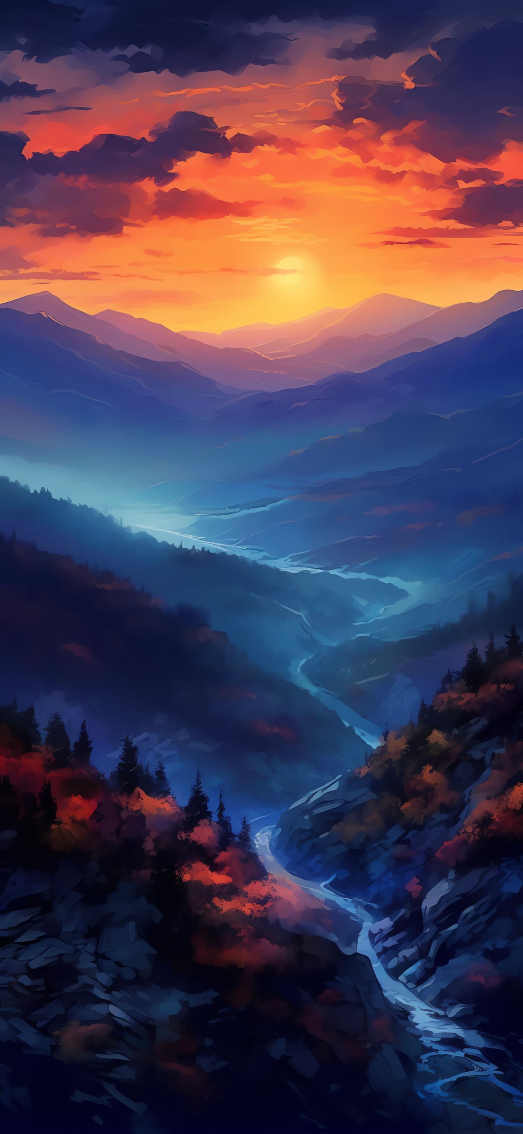 Sunset Valley Vista - free phone wallpaper