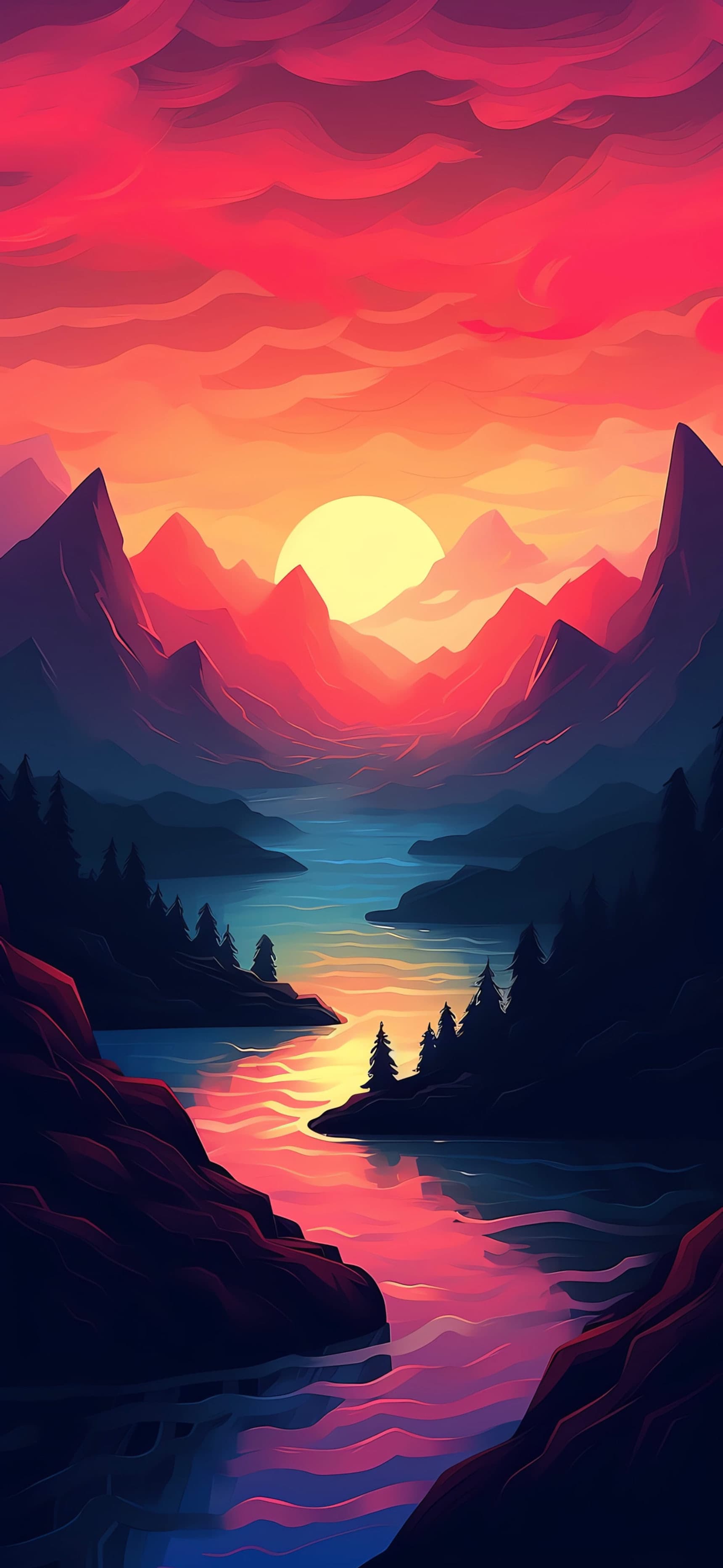 Sunset River Valley - free phone wallpaper