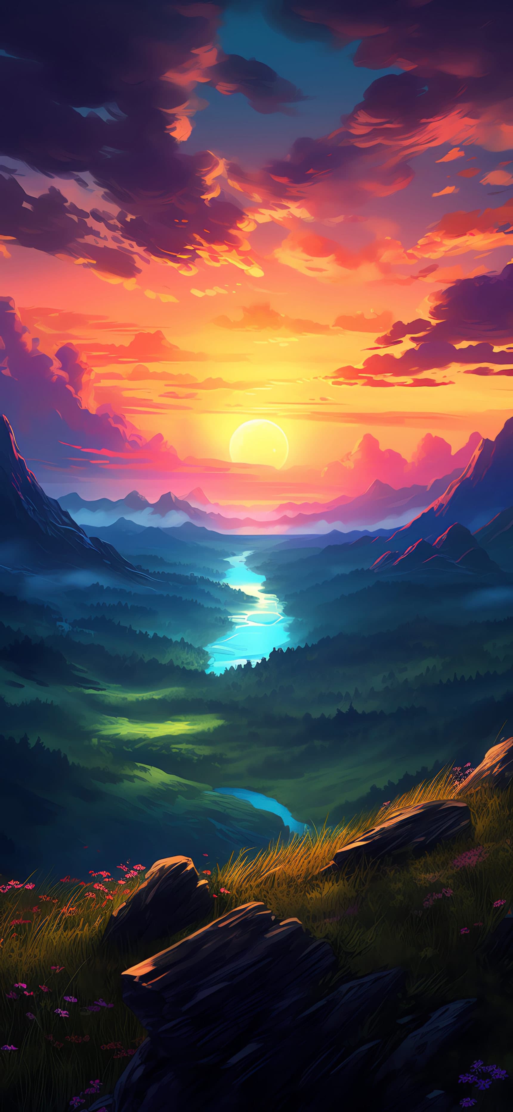 Serene Valley Sunset - free phone wallpaper