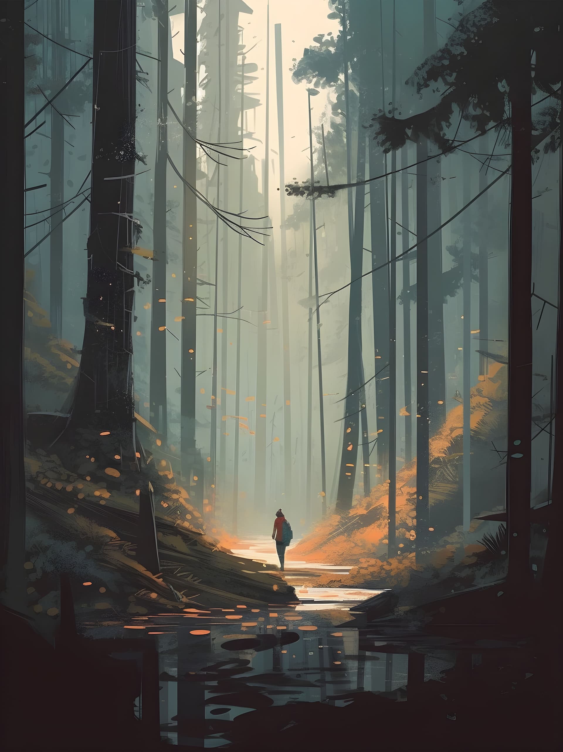 Misty Forest Walk - free phone wallpaper