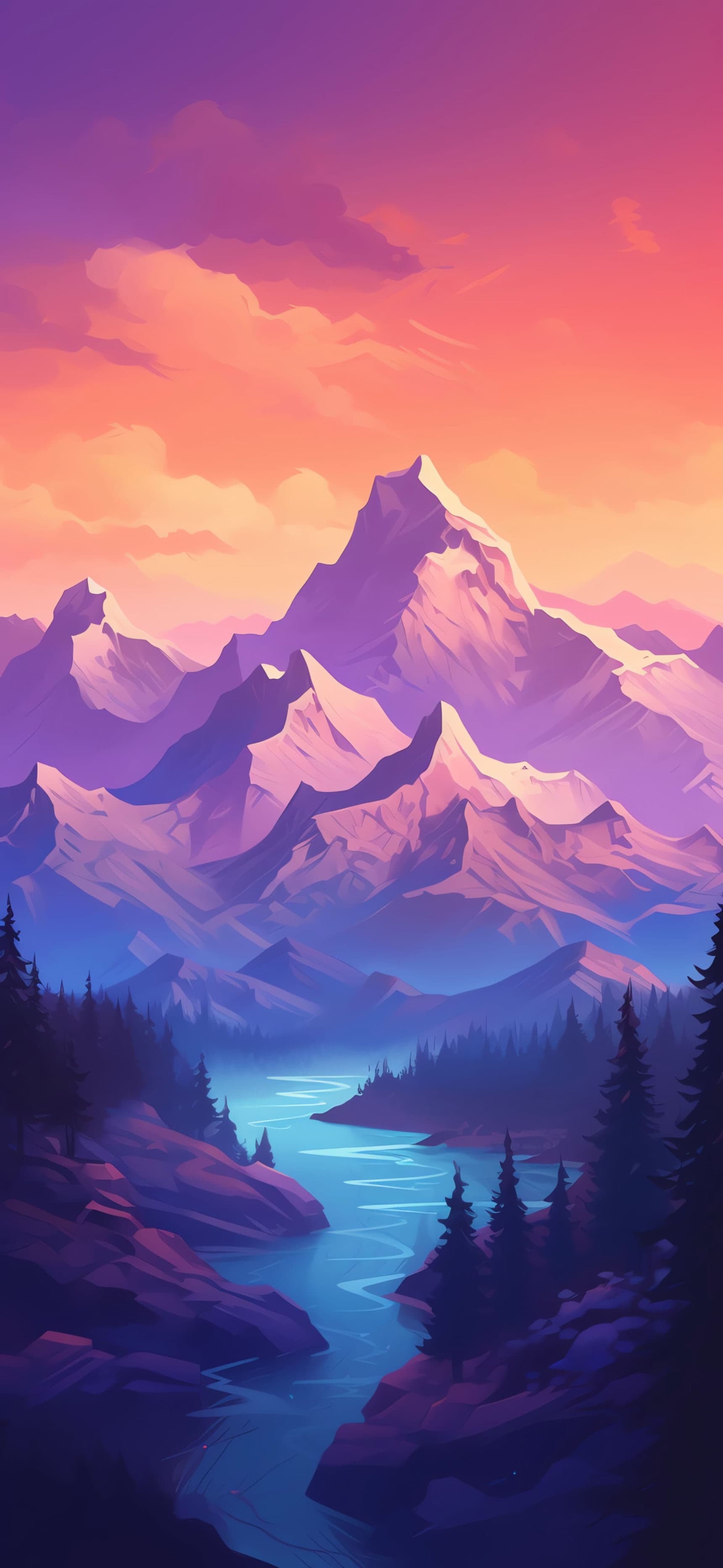 Mountain Sunset Scenery - free phone wallpaper