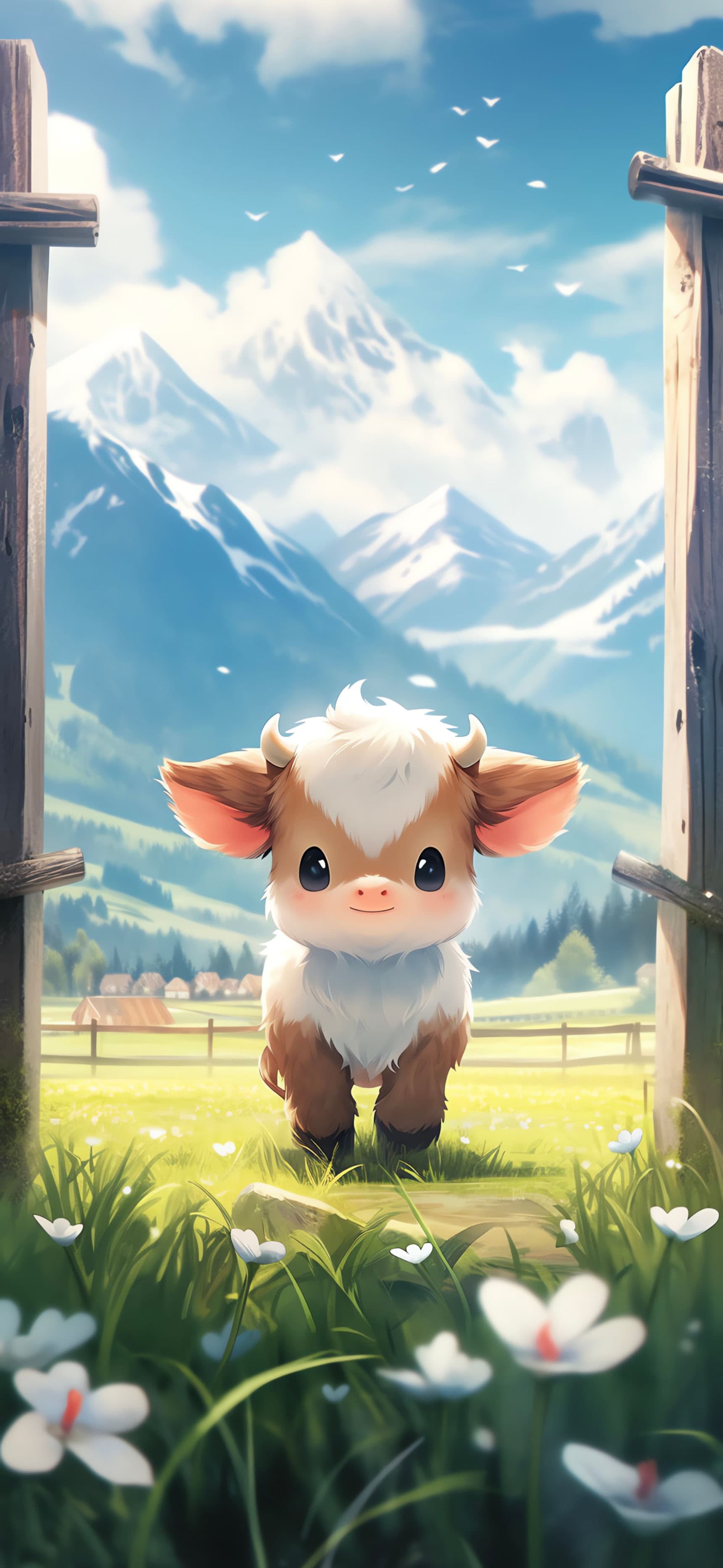 Cute Calf Meadow - free phone wallpaper