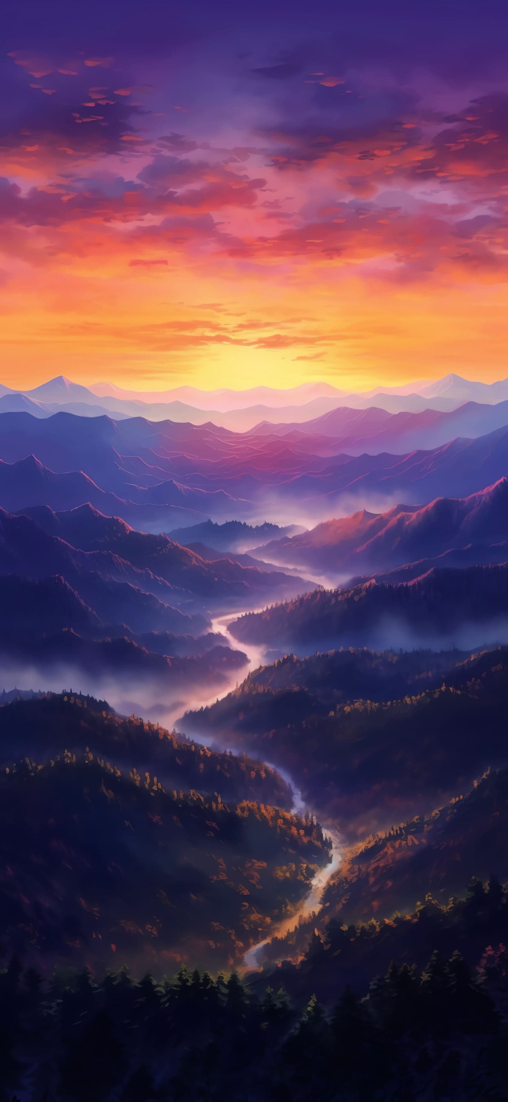Mountain Valley Sunset - free phone wallpaper