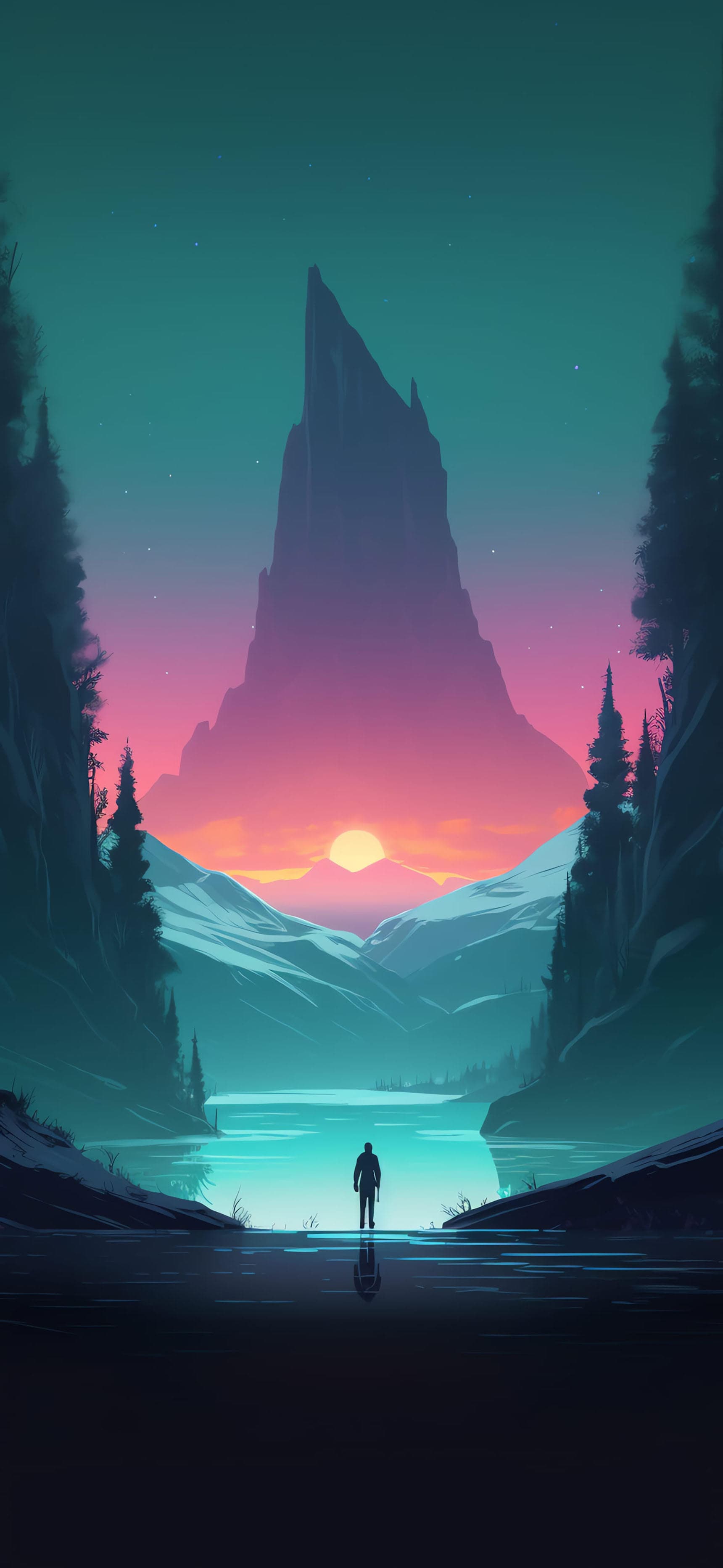 Mountain Lake Silhouette - free phone wallpaper