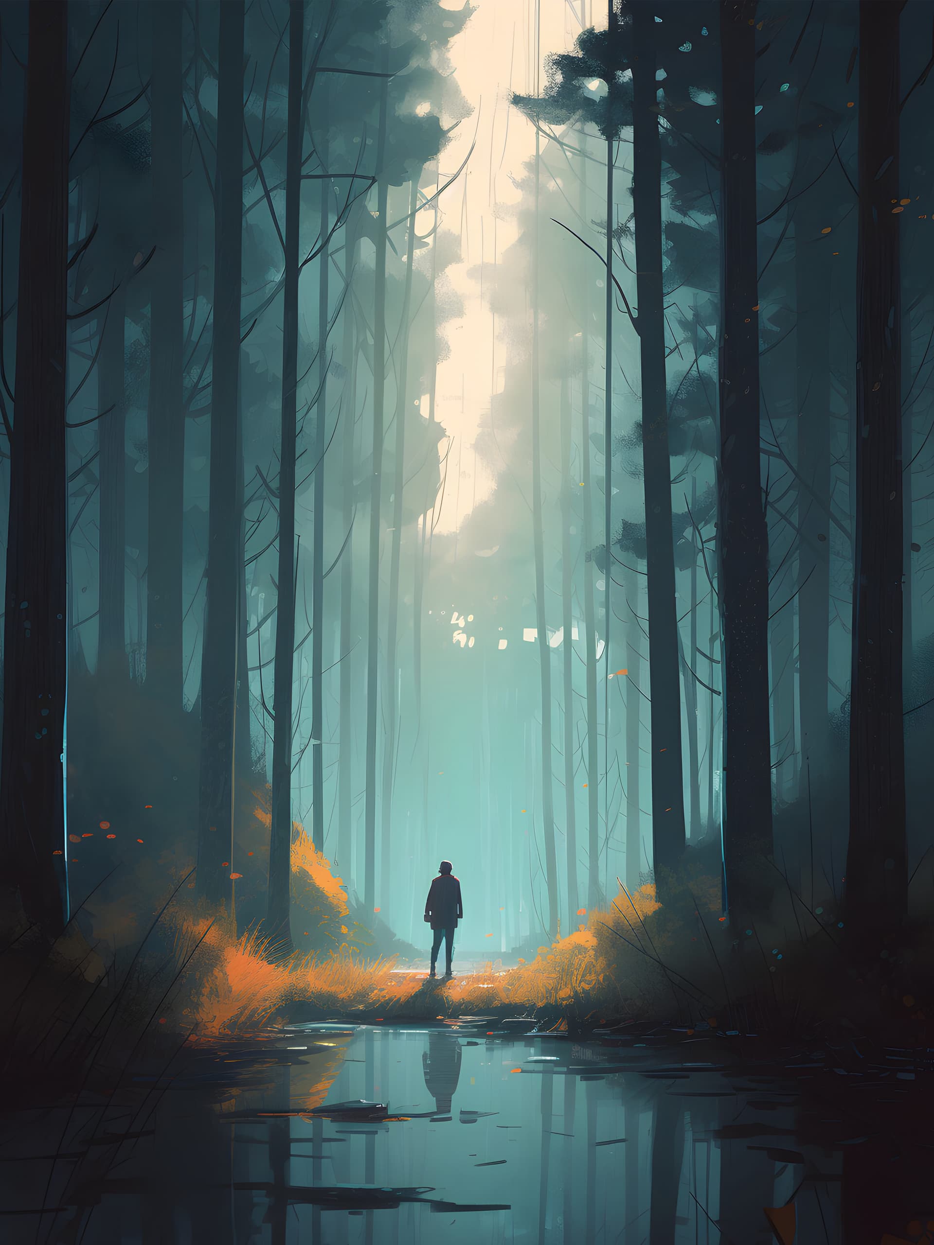 Misty Forest Wanderer - free phone wallpaper