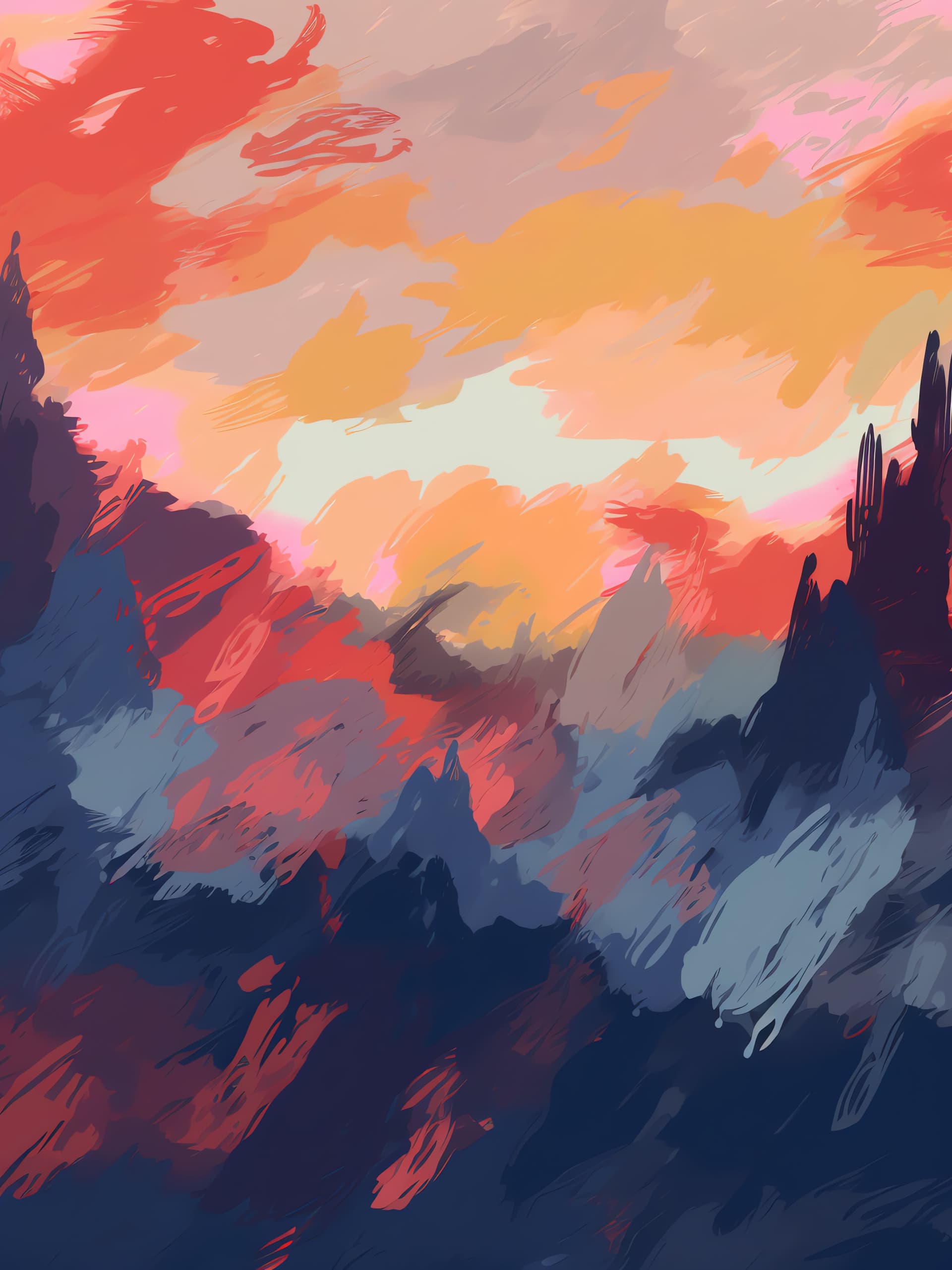 Painted Mountain Scene - free phone wallpaper