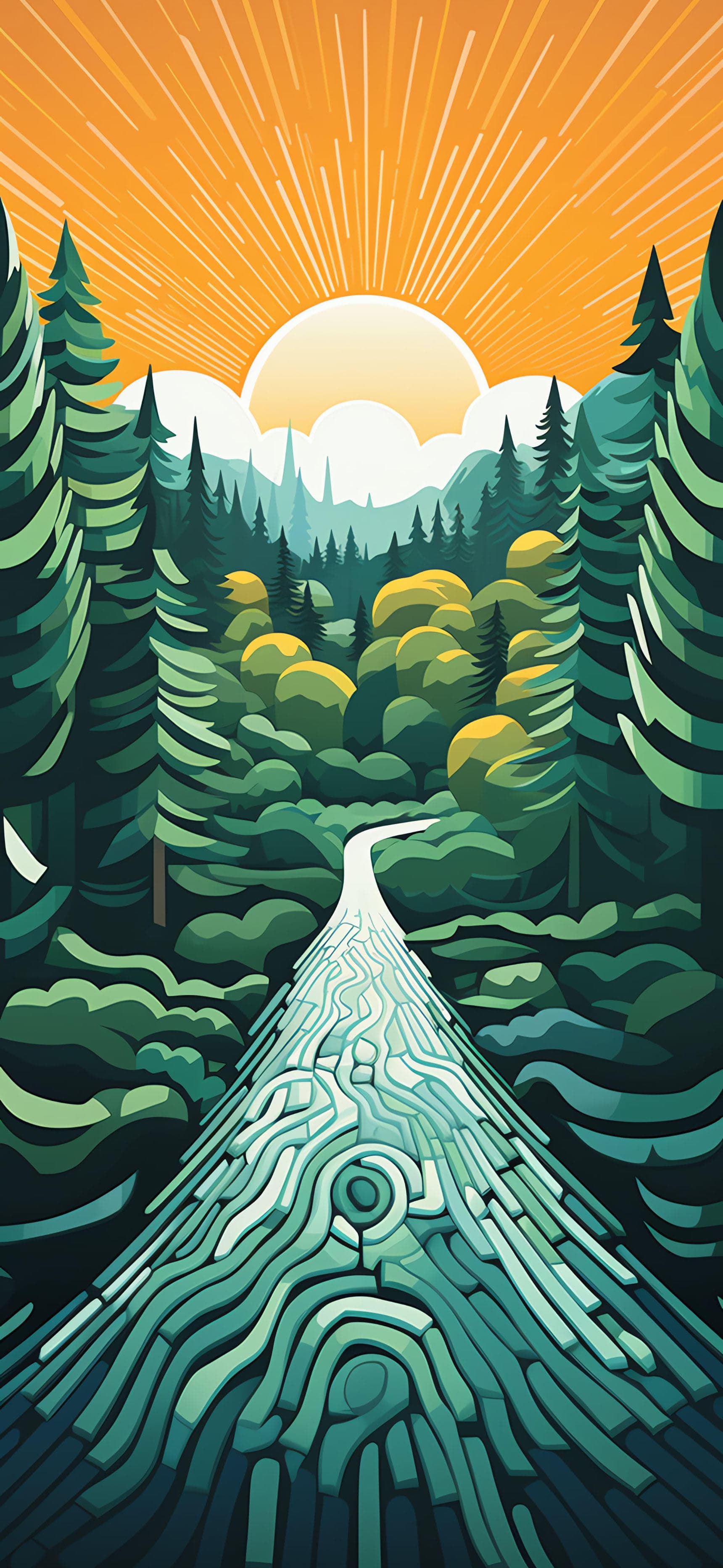 Forest Pathway Sunrise - free phone wallpaper