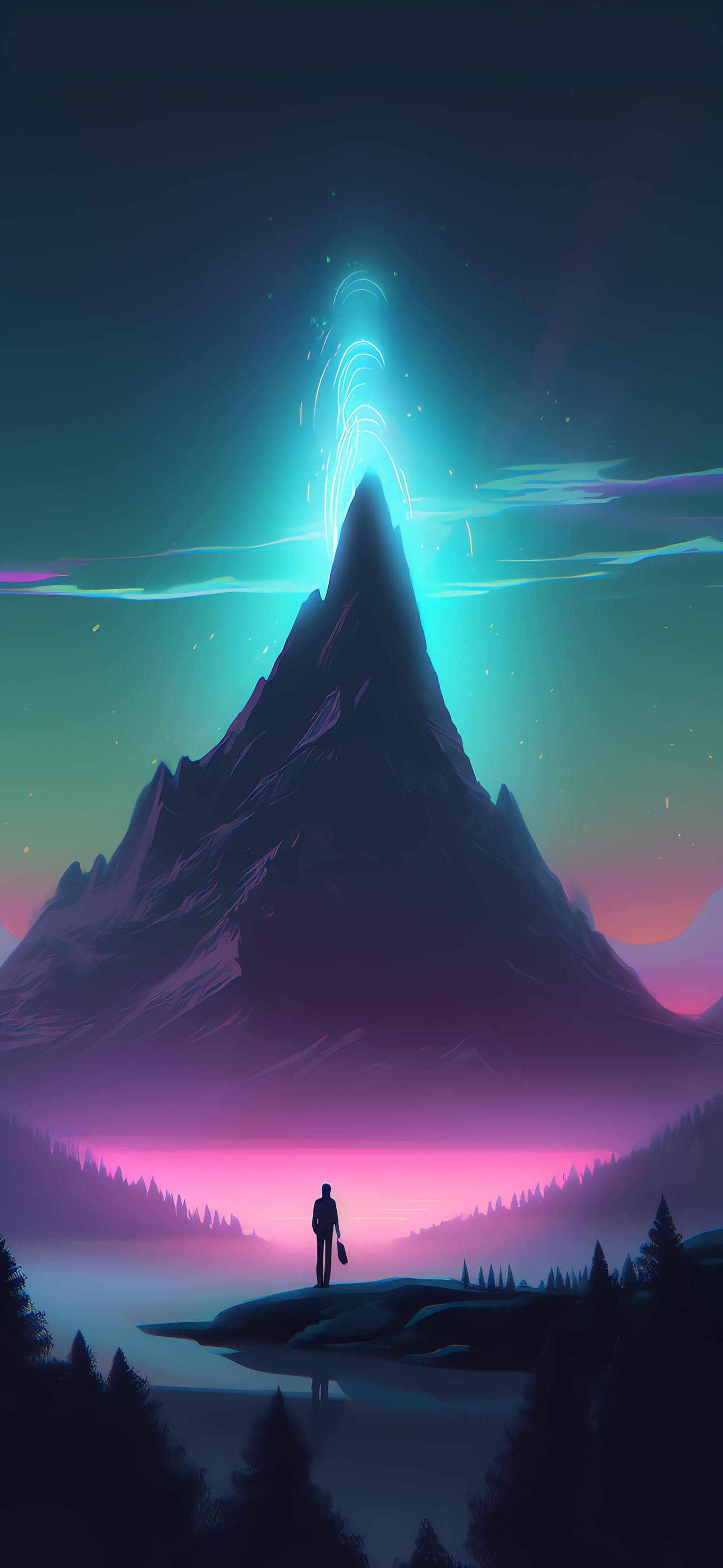 Neon Mountain Peak - free phone wallpaper