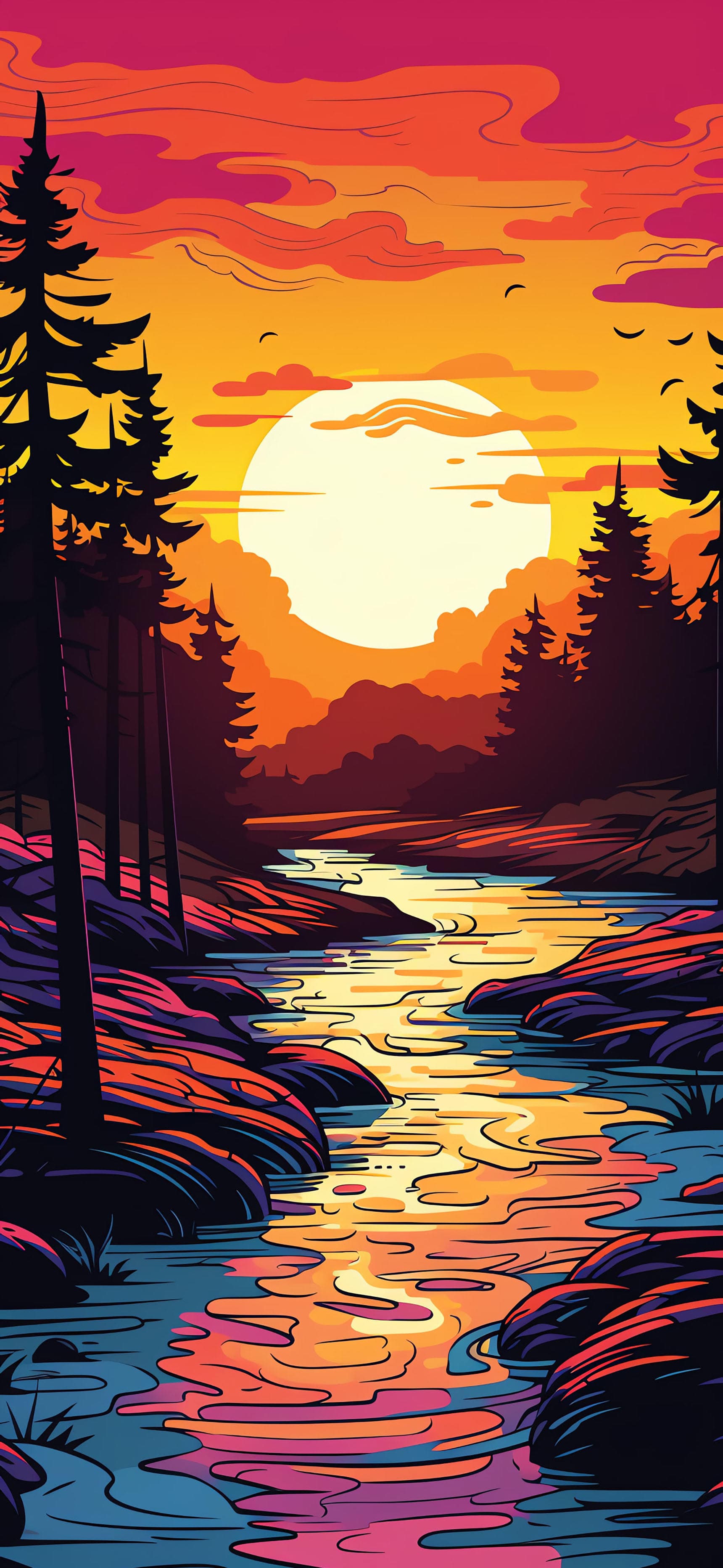 Sunset River - free phone wallpaper