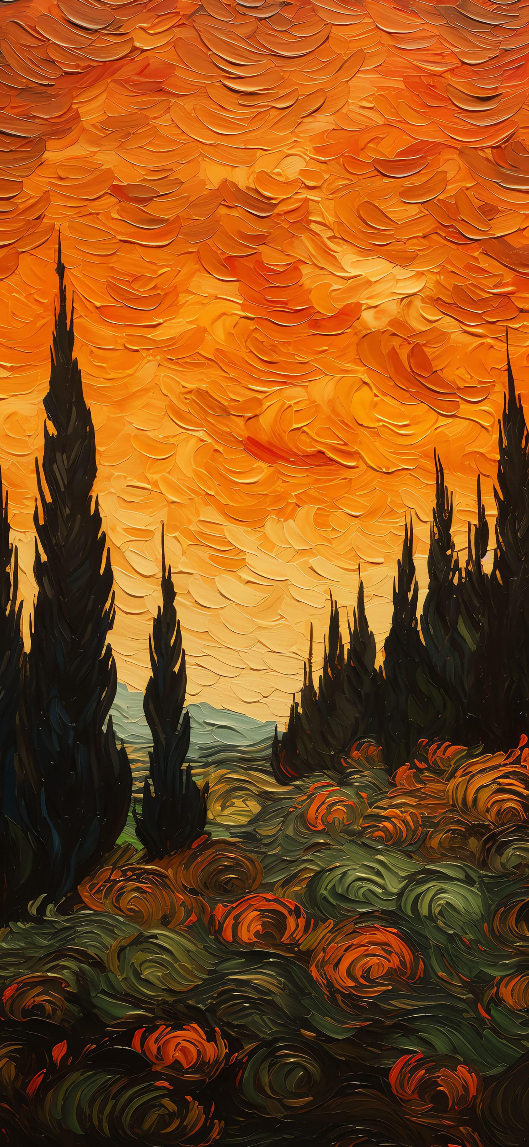 Fiery Cypress Trees - free phone wallpaper