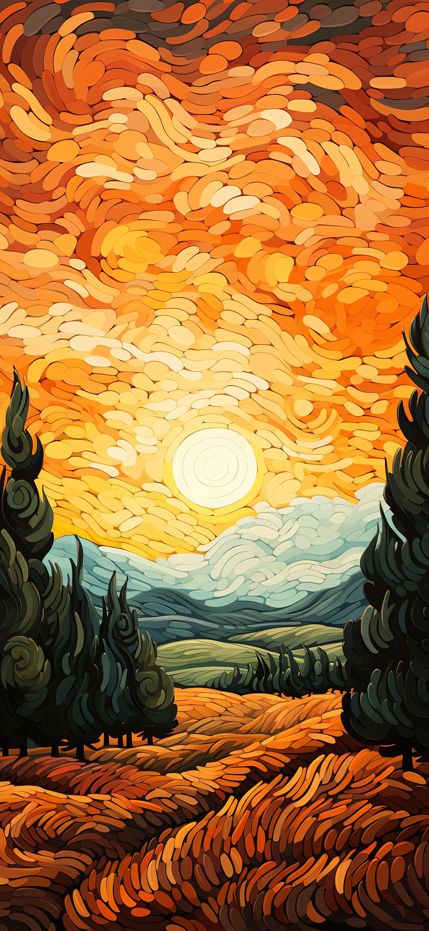 Painted Sunset Field - free phone wallpaper