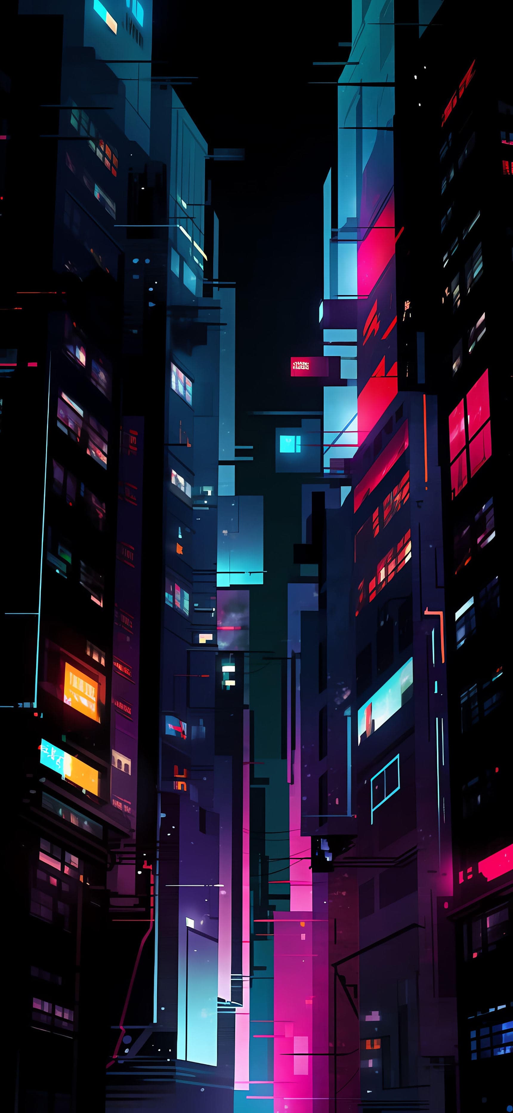 Neon Cityscape Night - free phone wallpaper