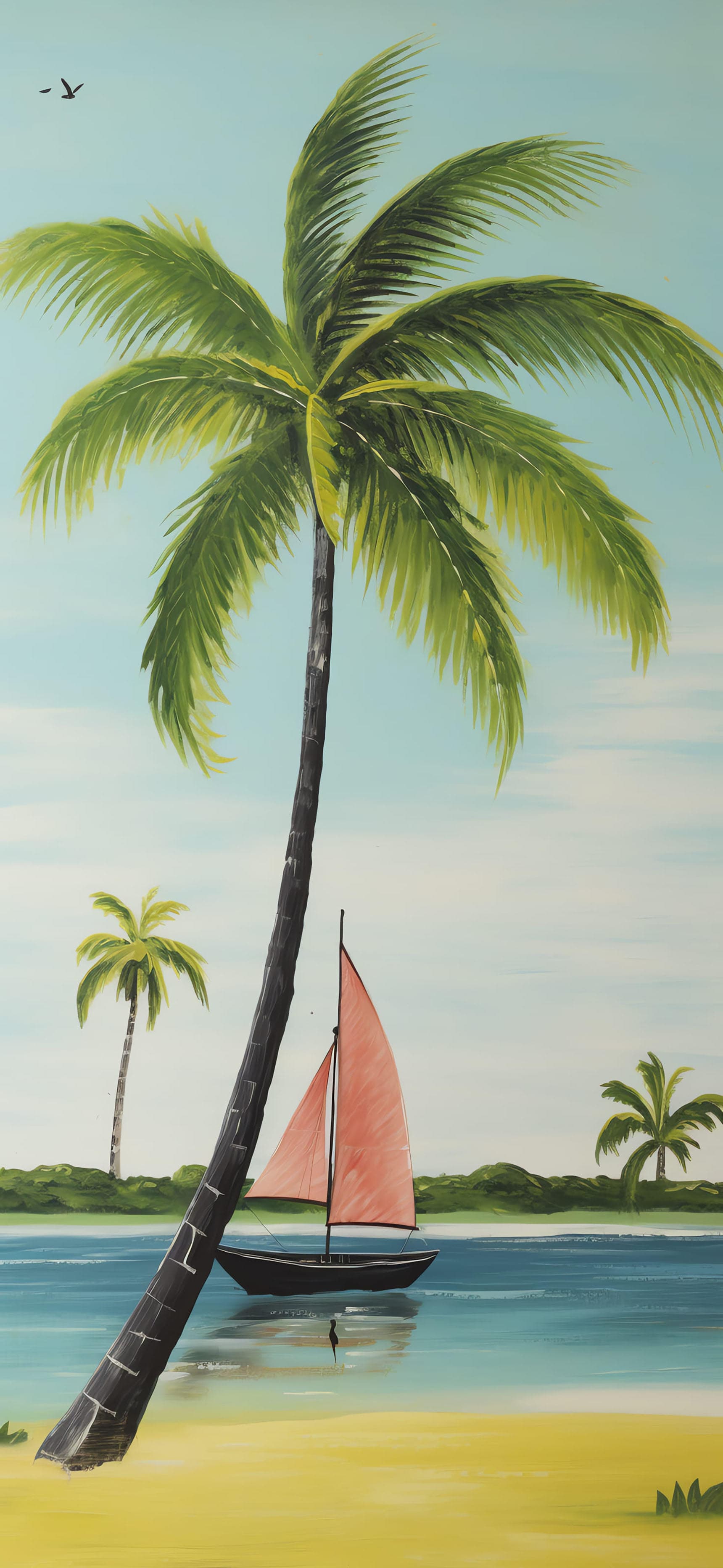 Tropical Sailboat Scene - free phone wallpaper