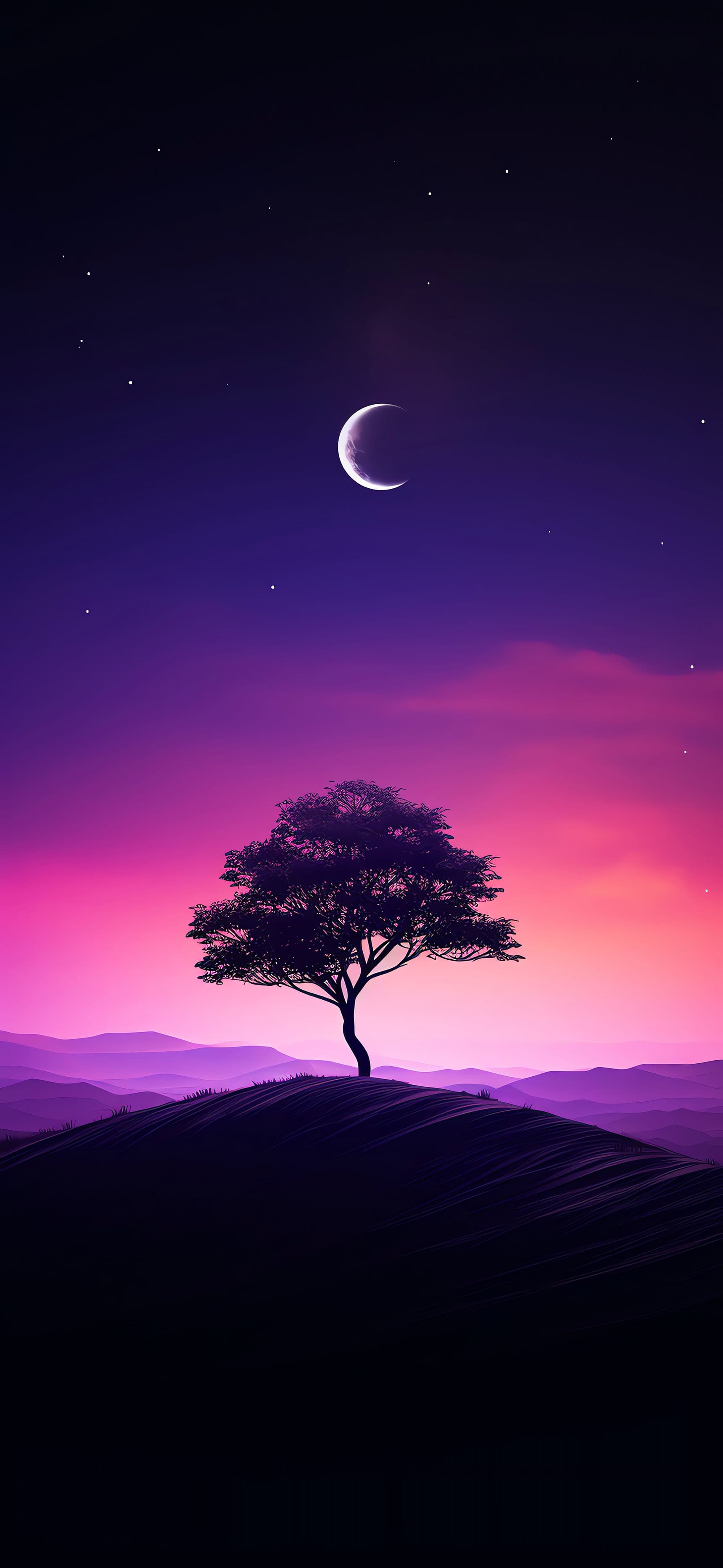 Solitary Tree Moon - free phone wallpaper