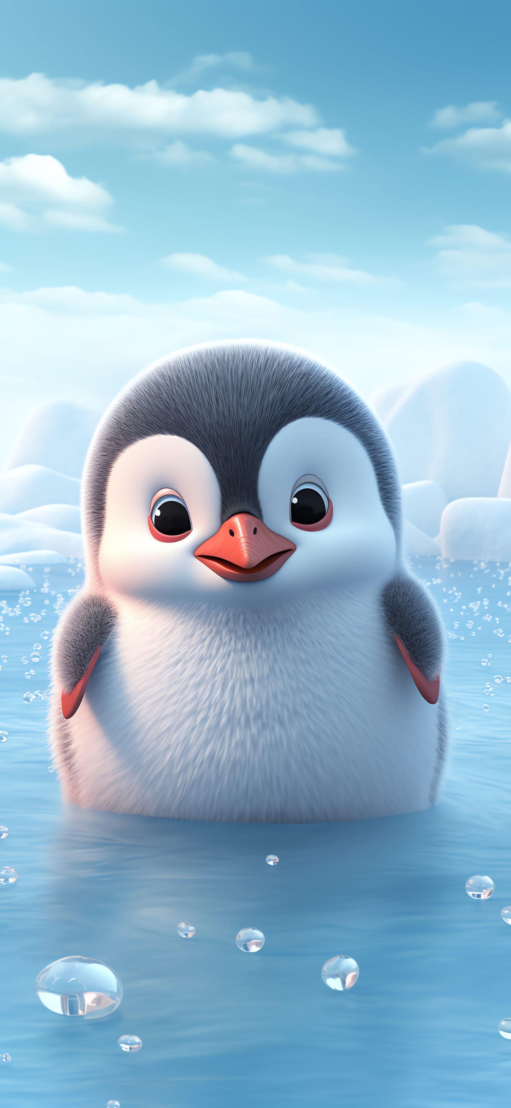 Cute Penguin Bubbles - free phone wallpaper