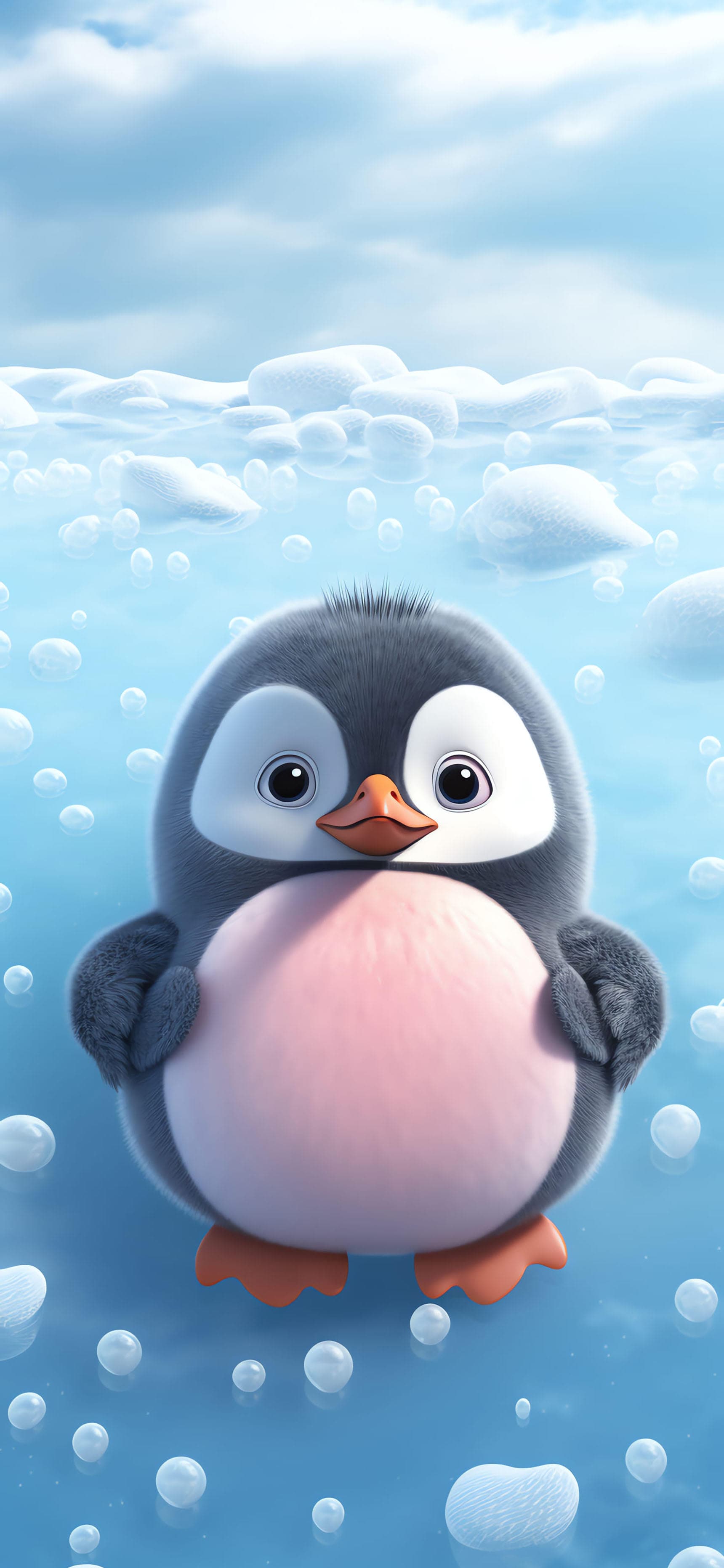 Cute Penguin Bubbles - free phone wallpaper