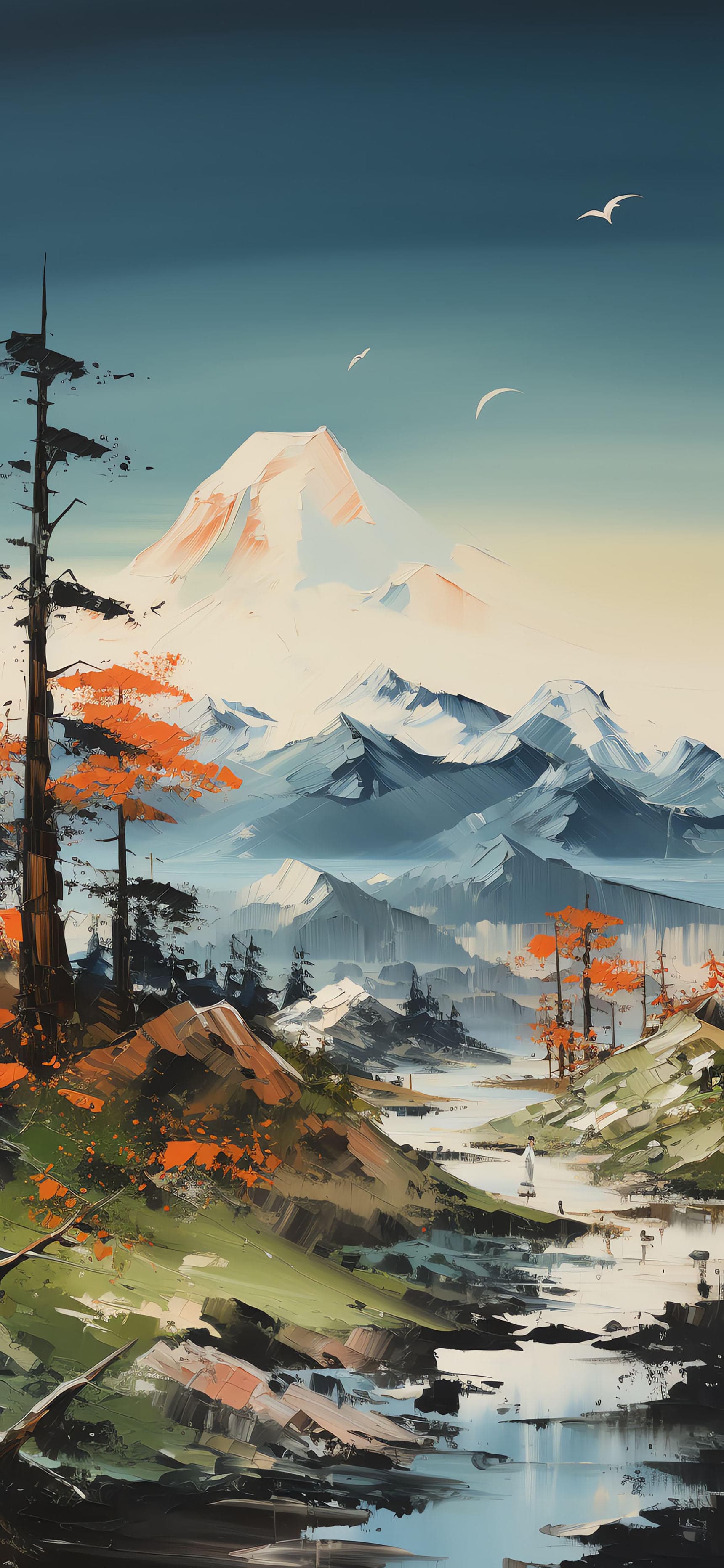 Mountain Brushstrokes Vista - free phone wallpaper