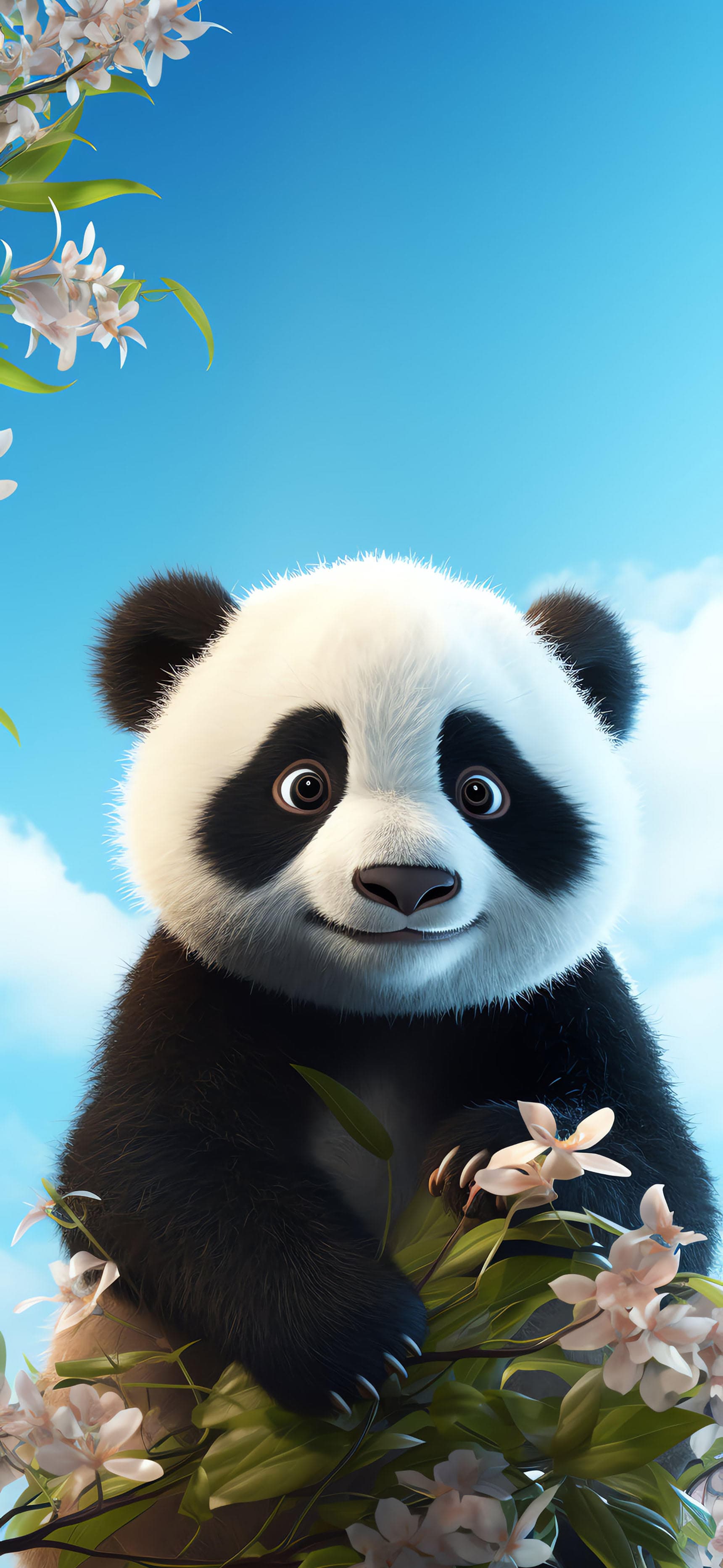 Panda Floral Portrait - free phone wallpaper