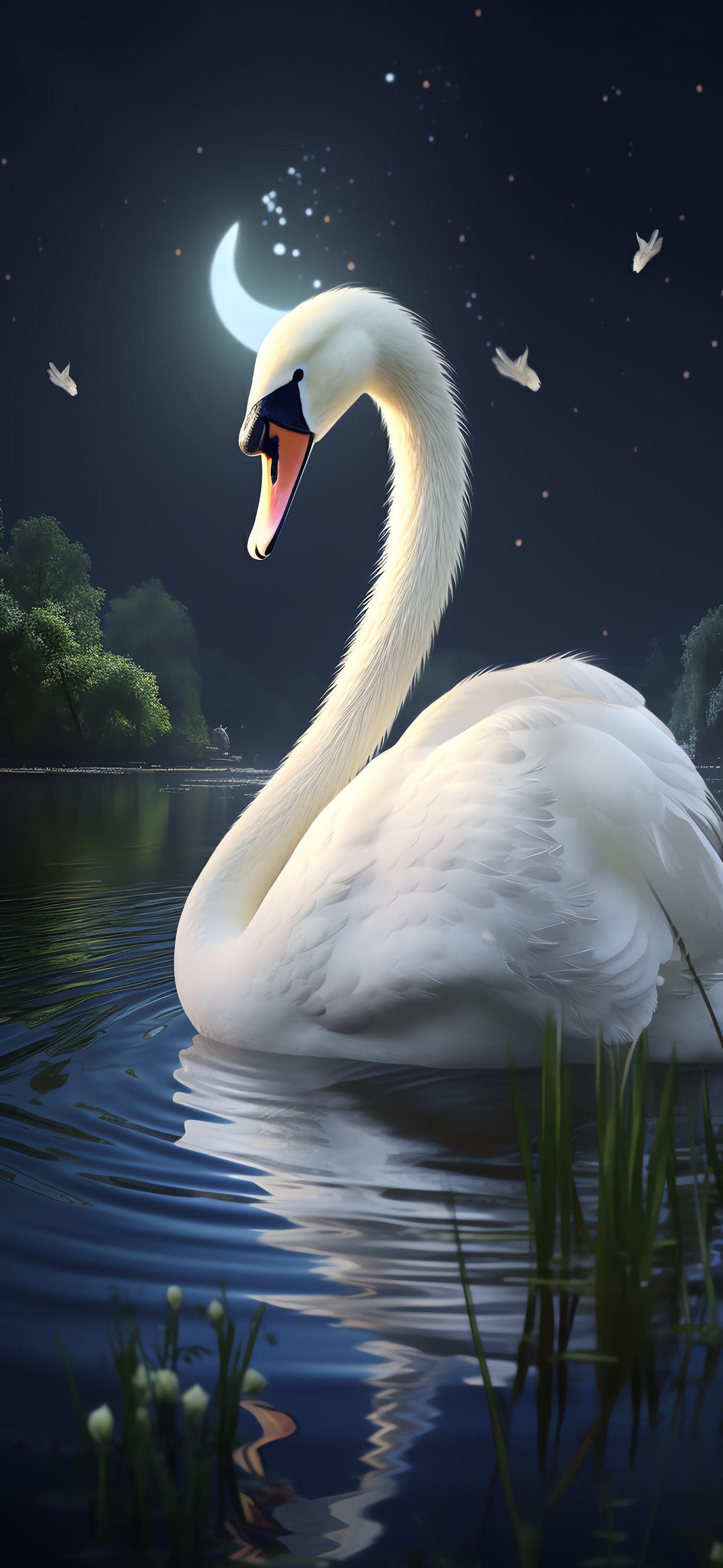 Swan Moonlight Serenity - free phone wallpaper