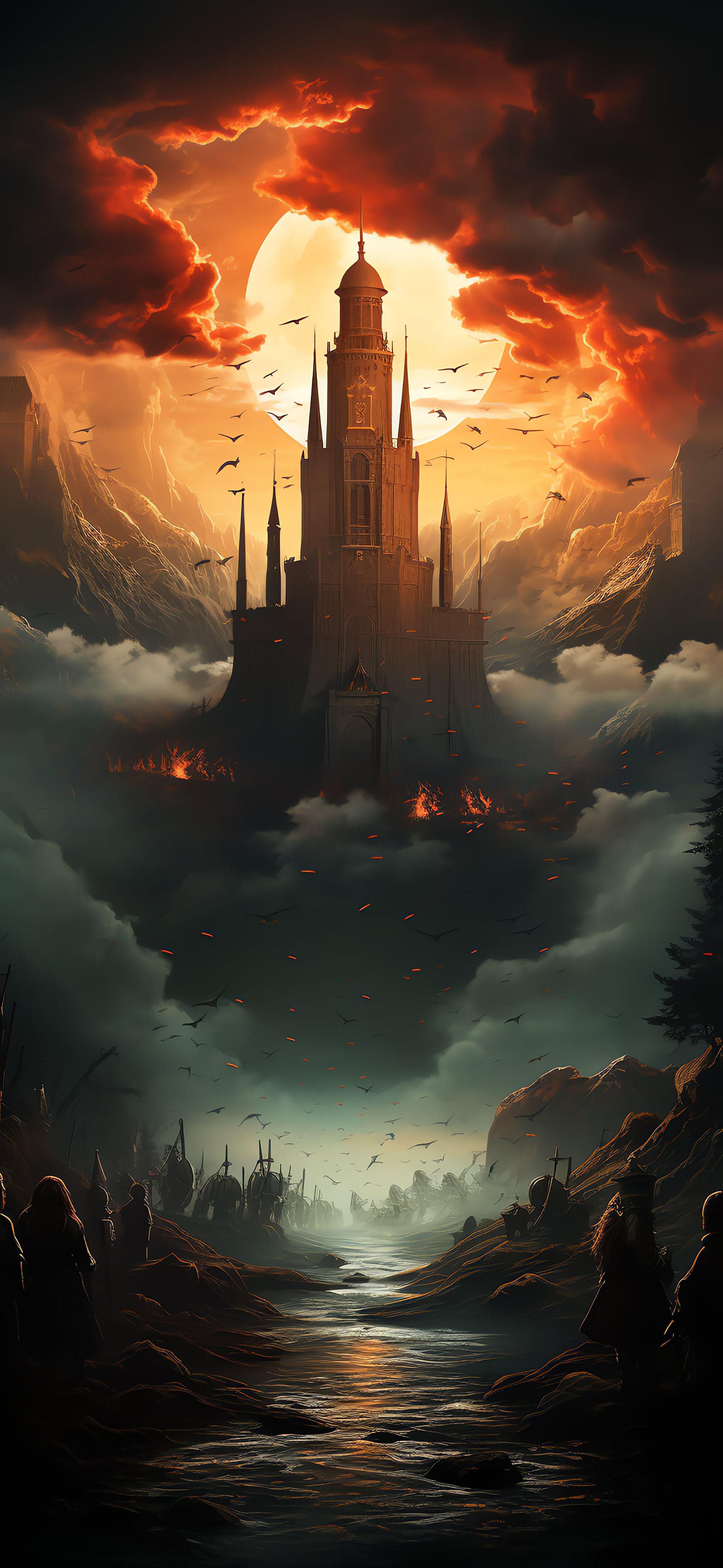 Fiery Castle Siege - free phone wallpaper