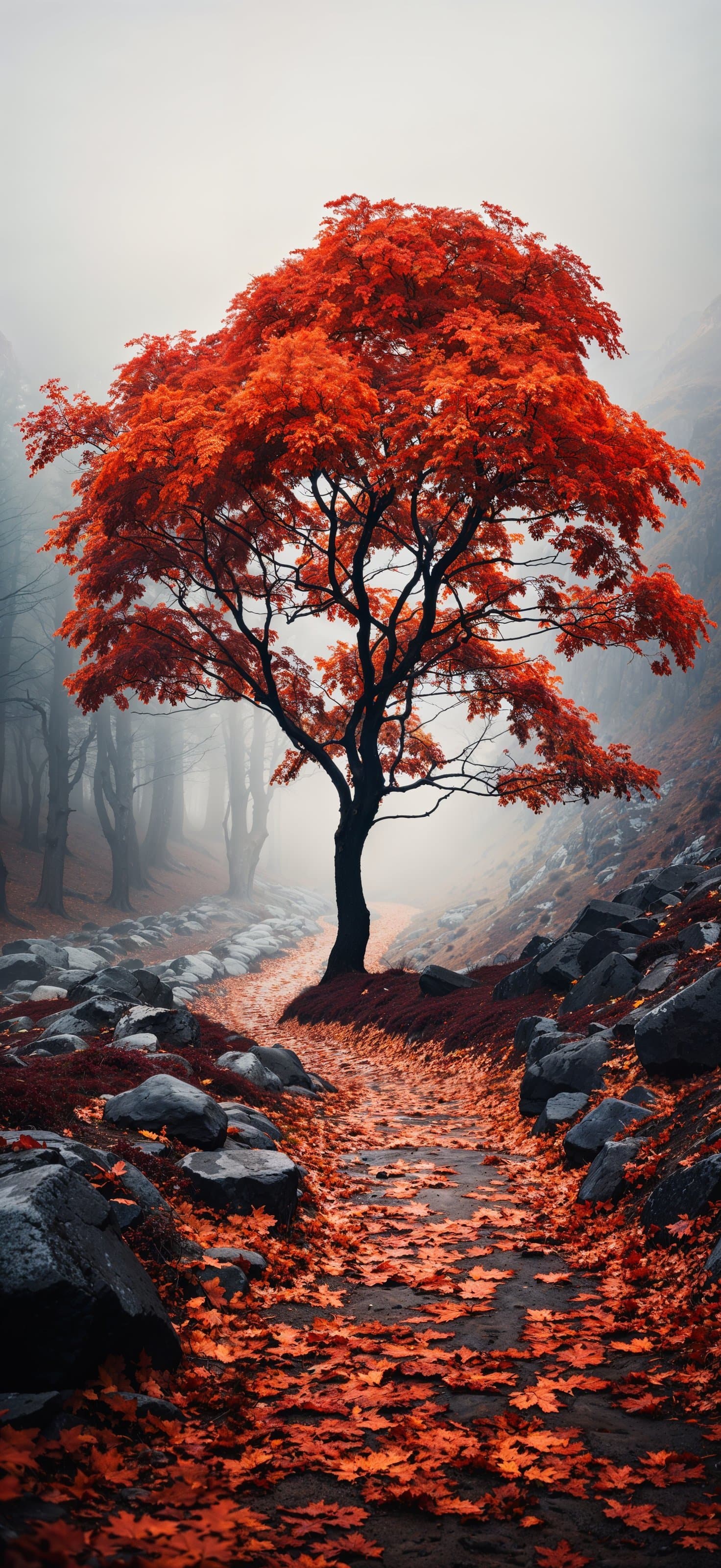 Autumnal Forest Path - free phone wallpaper