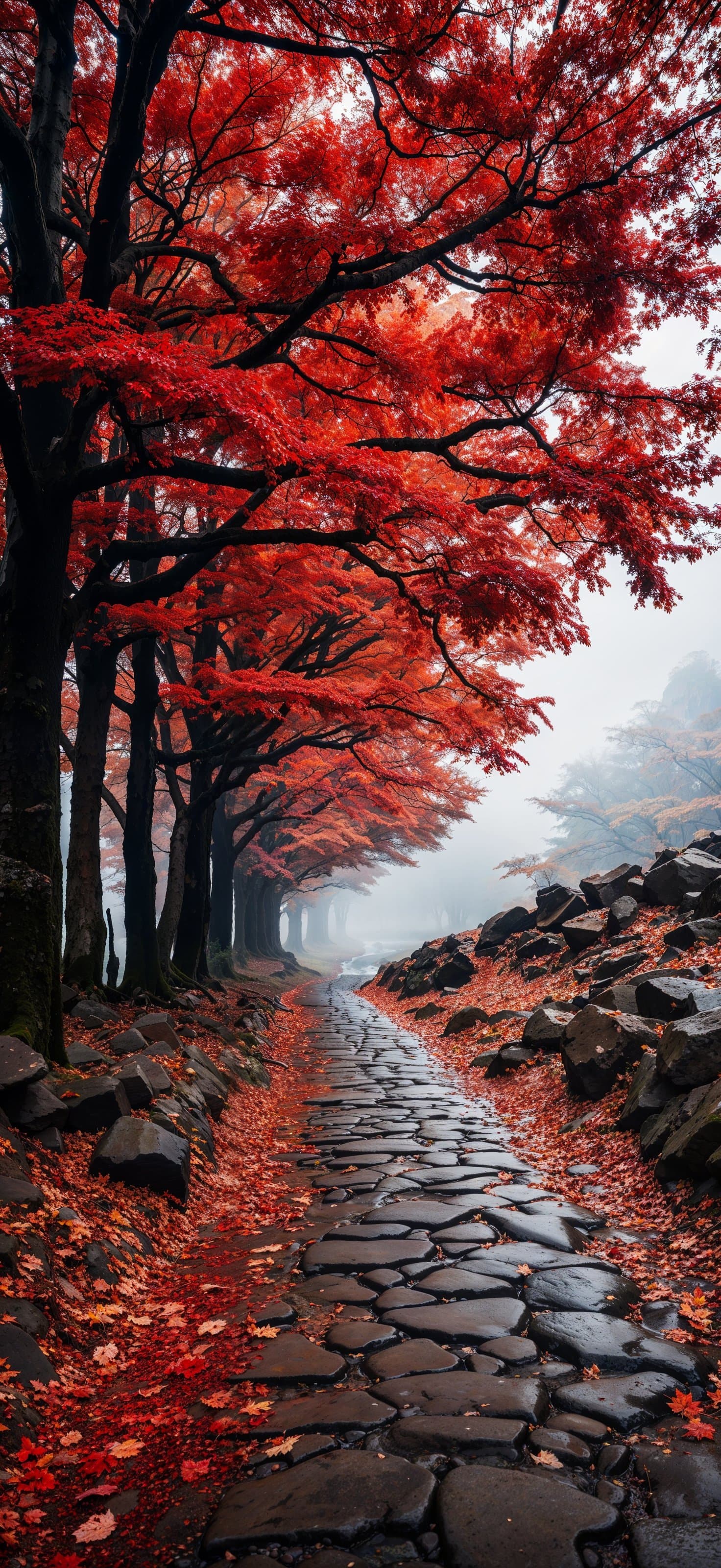 Autumnal Stone Road - free phone wallpaper