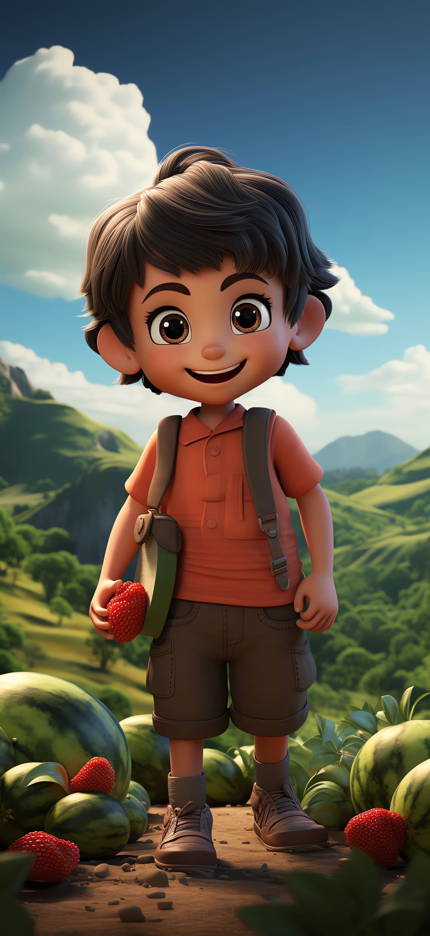 Boy with Watermelons - free phone wallpaper
