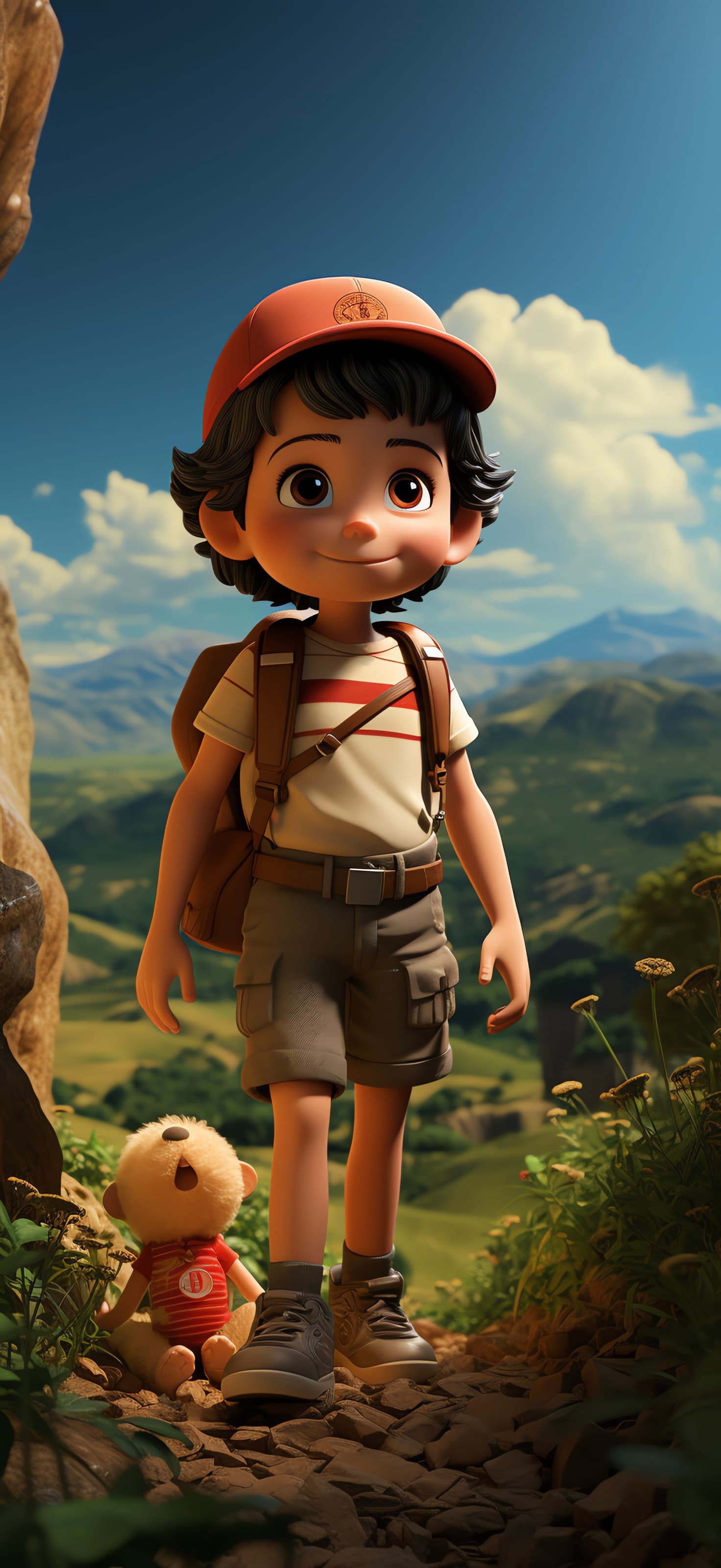 Cartoon Boy Hiking - free phone wallpaper