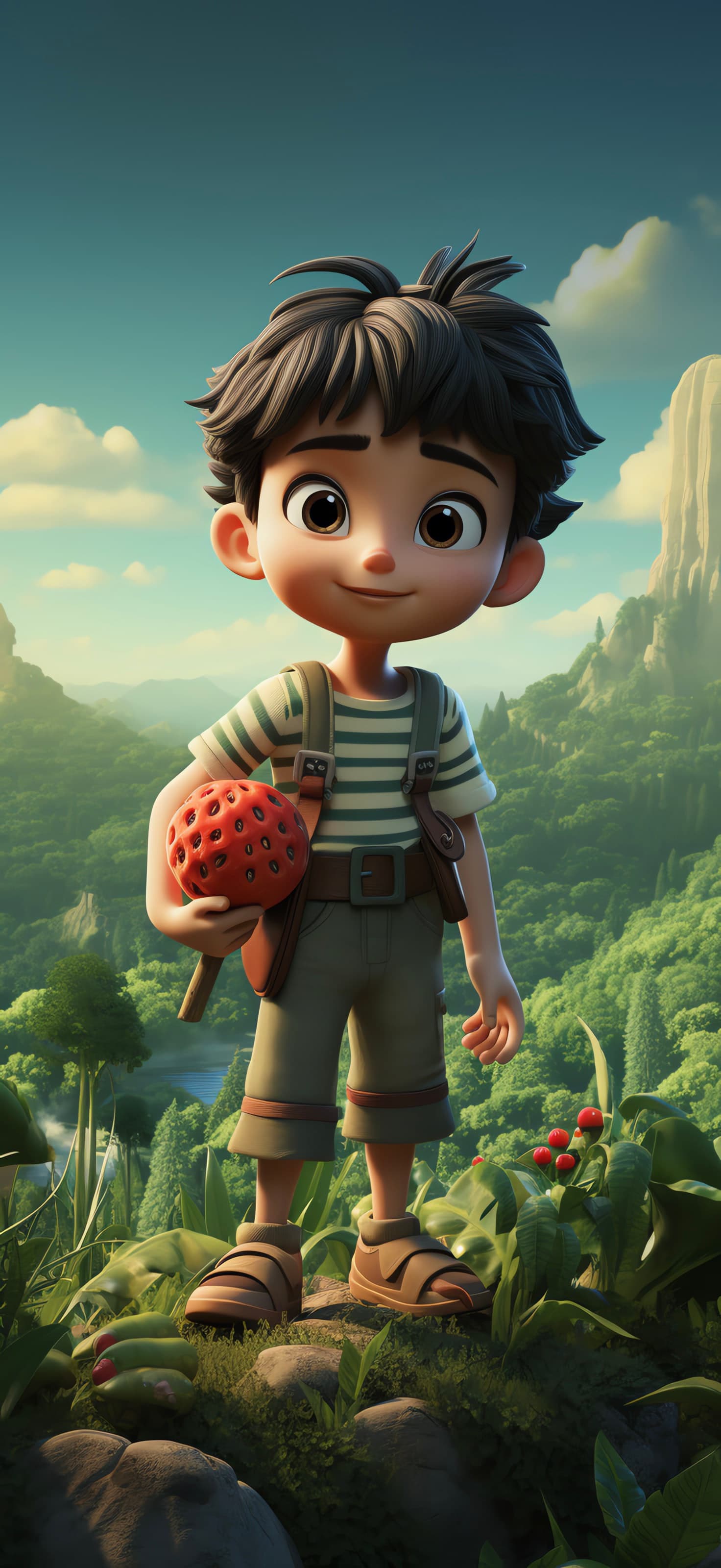Boy with Strawberry - free phone wallpaper