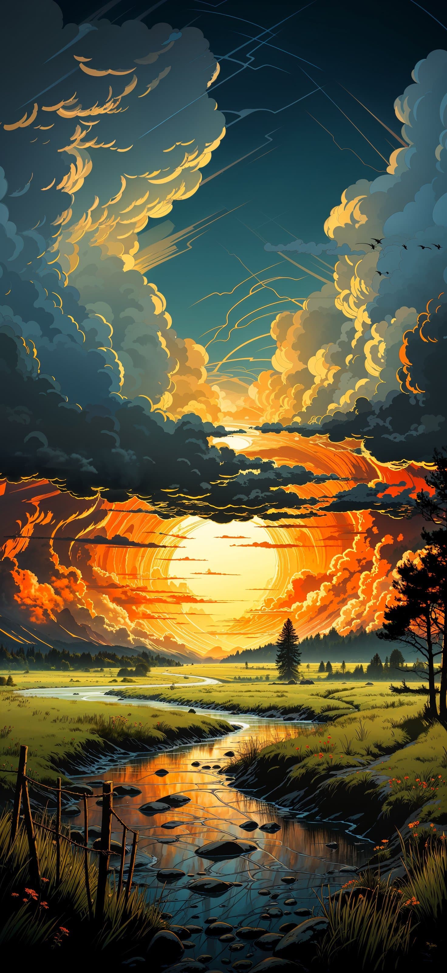 Golden Hour Stream - free phone wallpaper