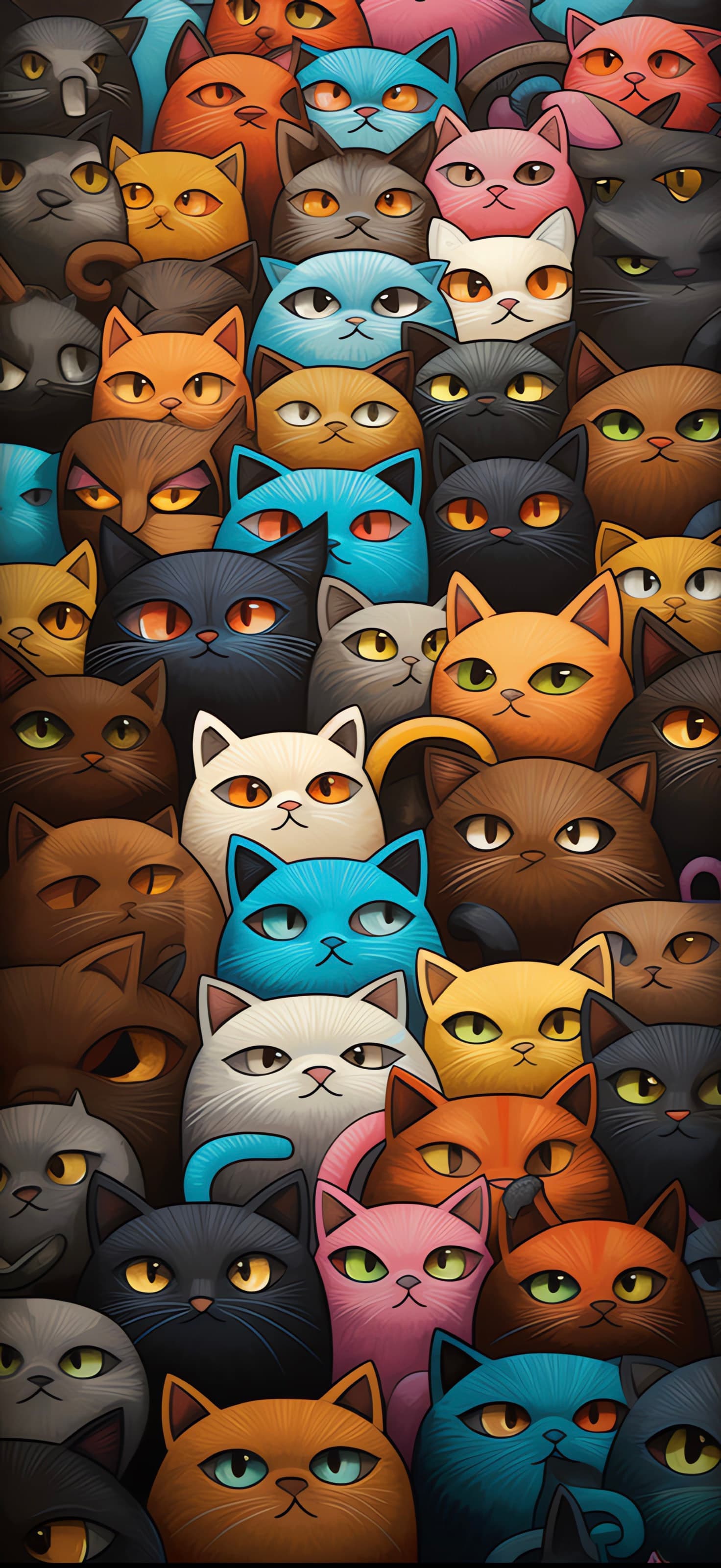 Colorful Cat Crowd - free phone wallpaper