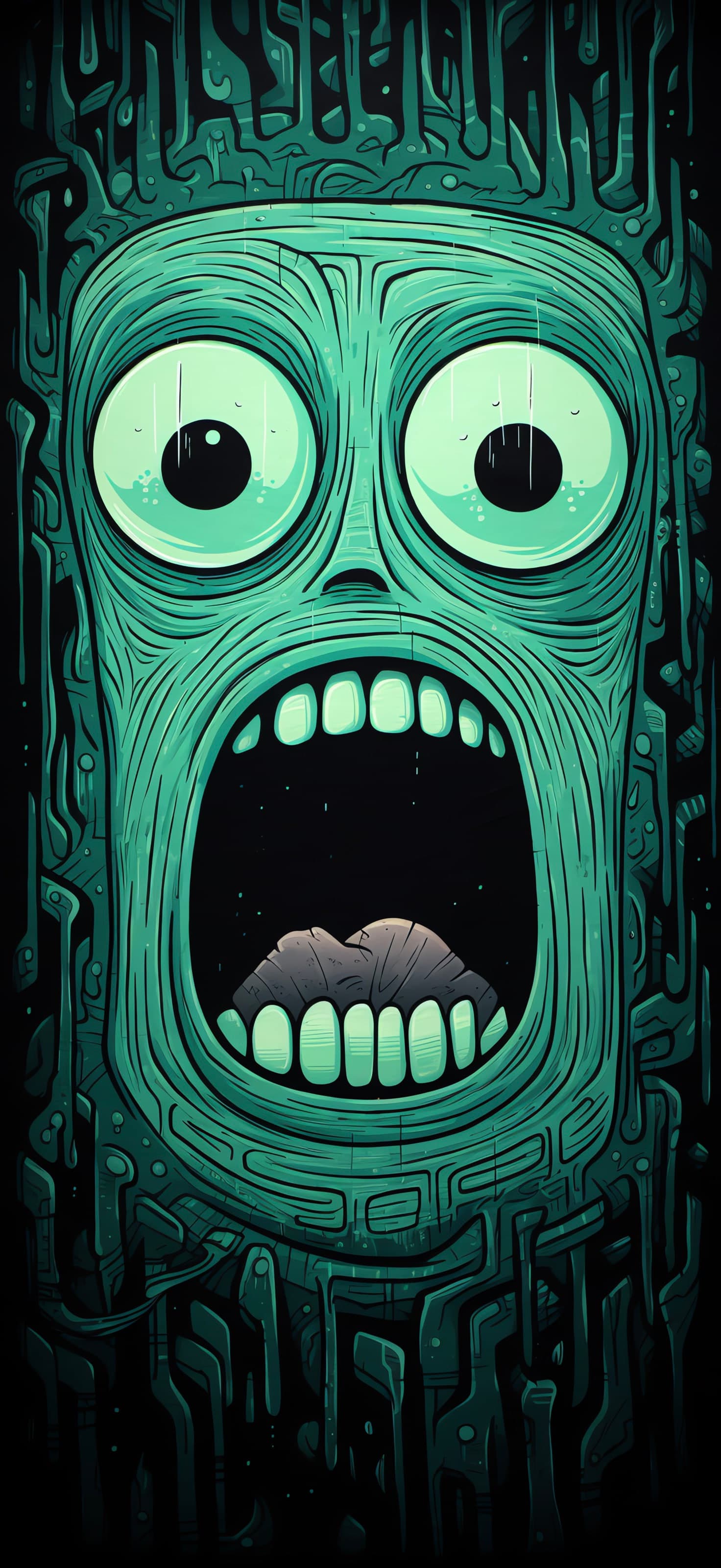 Terrified Green Face - free phone wallpaper