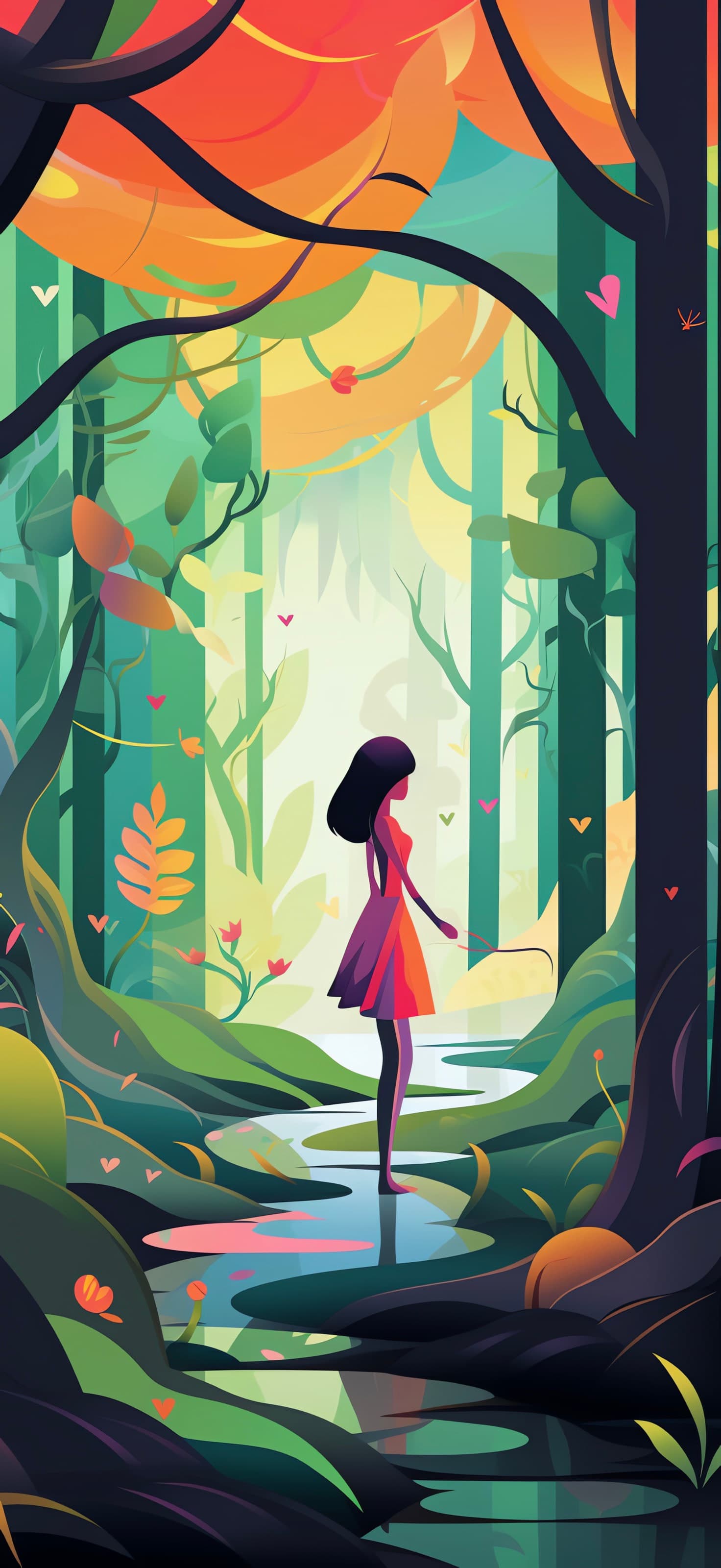 Forest Path Girl - free phone wallpaper
