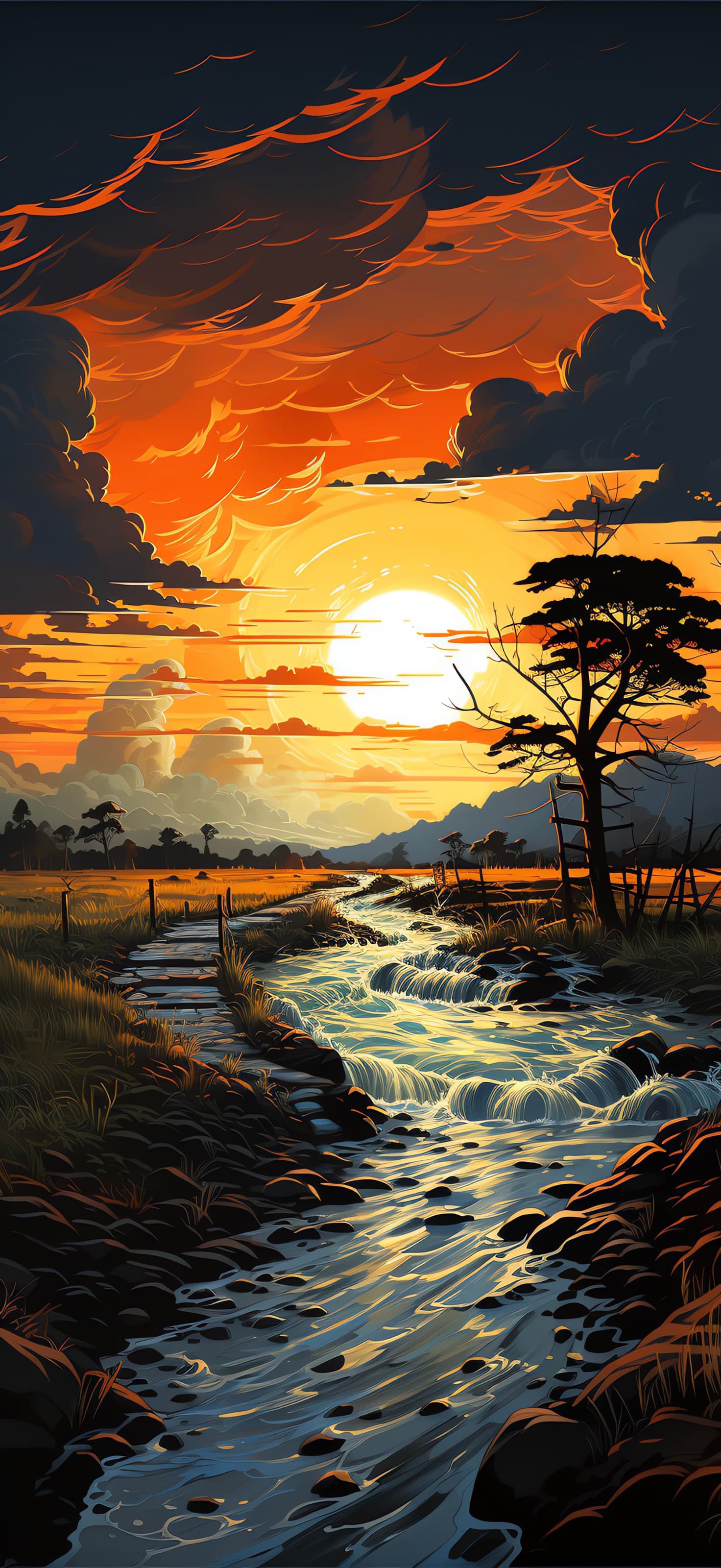 Sunset River Flow - free phone wallpaper