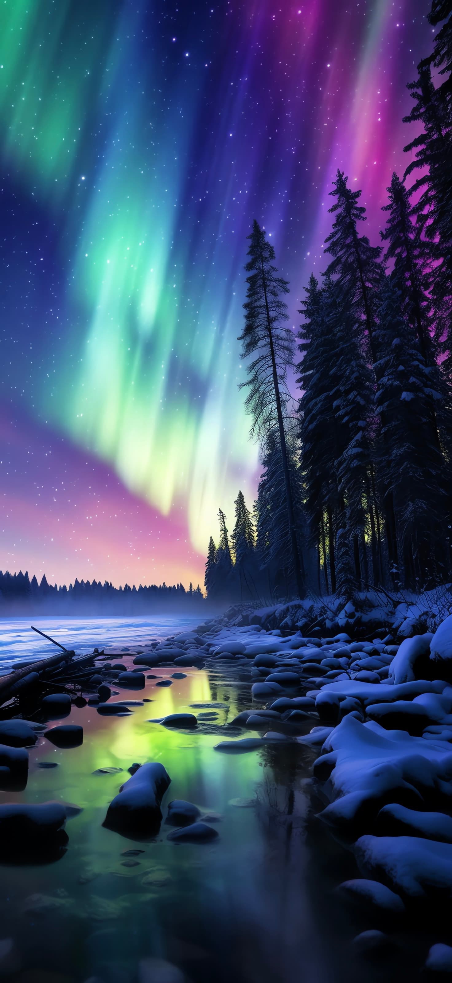 Aurora Winter Night - free phone wallpaper