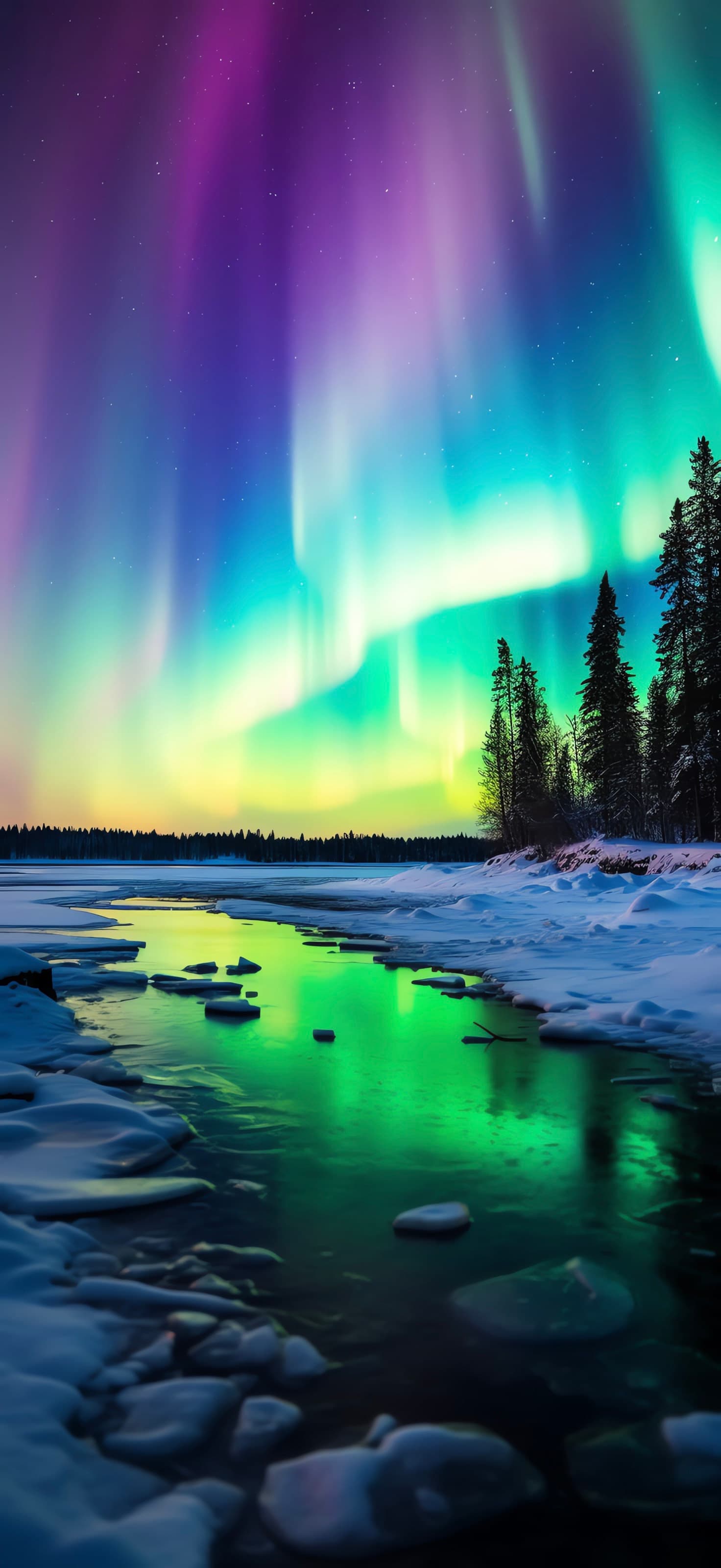 Frozen Aurora Stream - free phone wallpaper