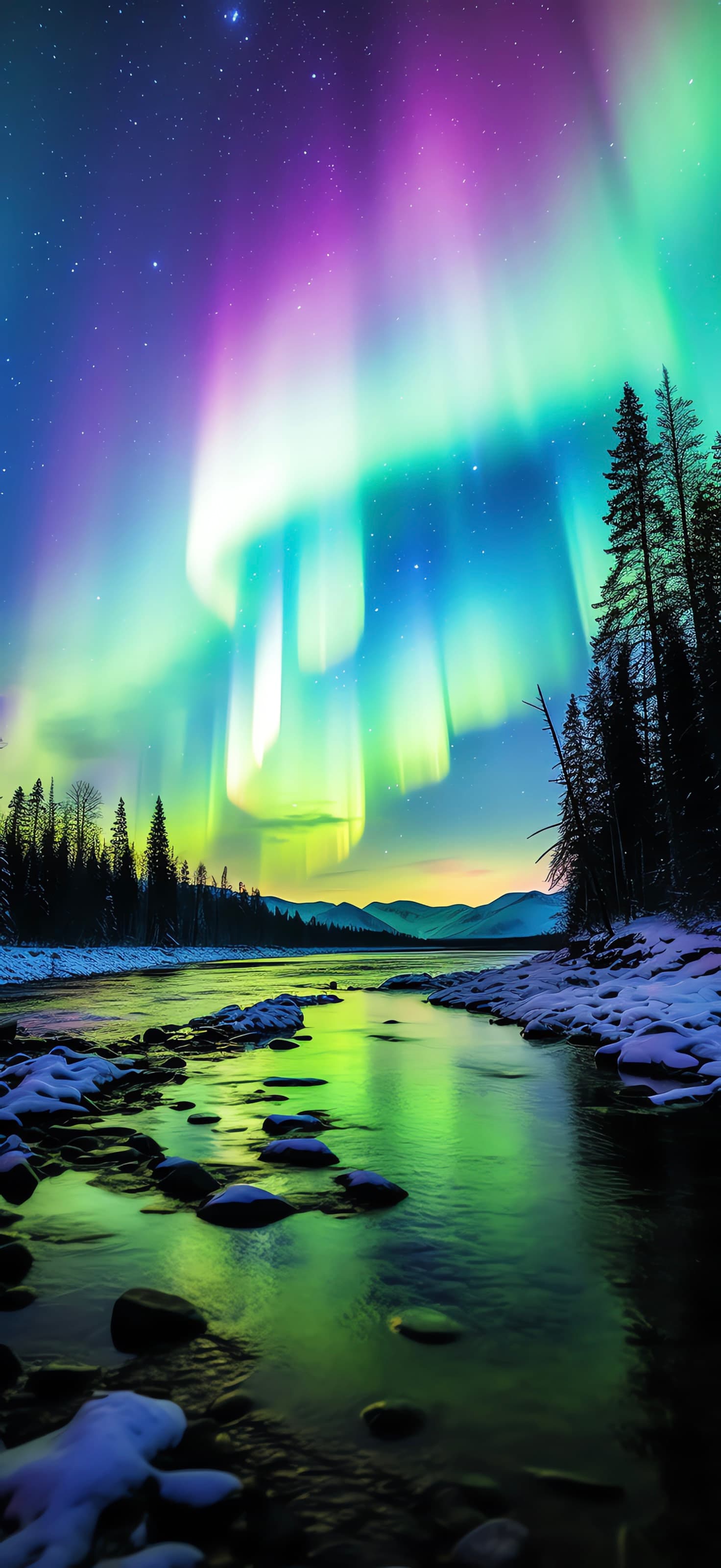Aurora River Glow - free phone wallpaper