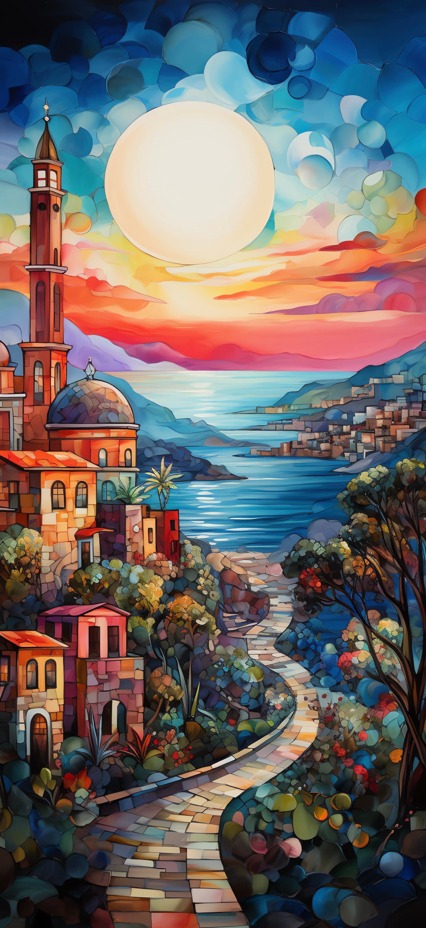 Coastal Town Sunset - free phone wallpaper