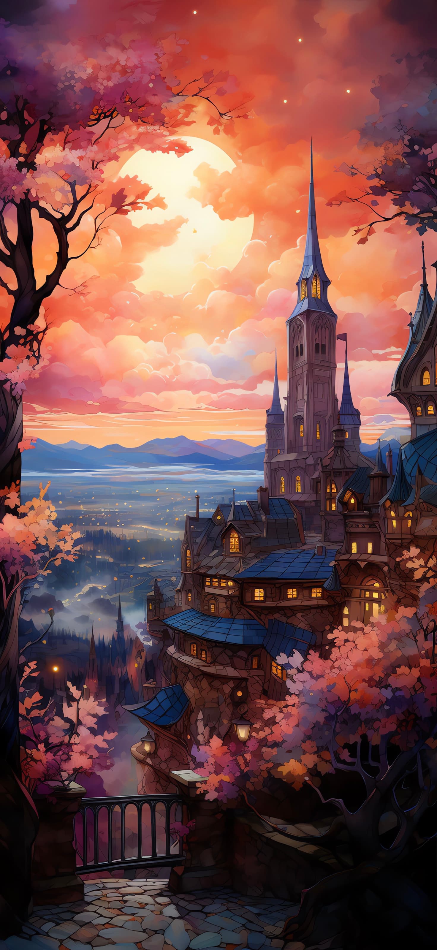Fantasy Castle Sunset - free phone wallpaper