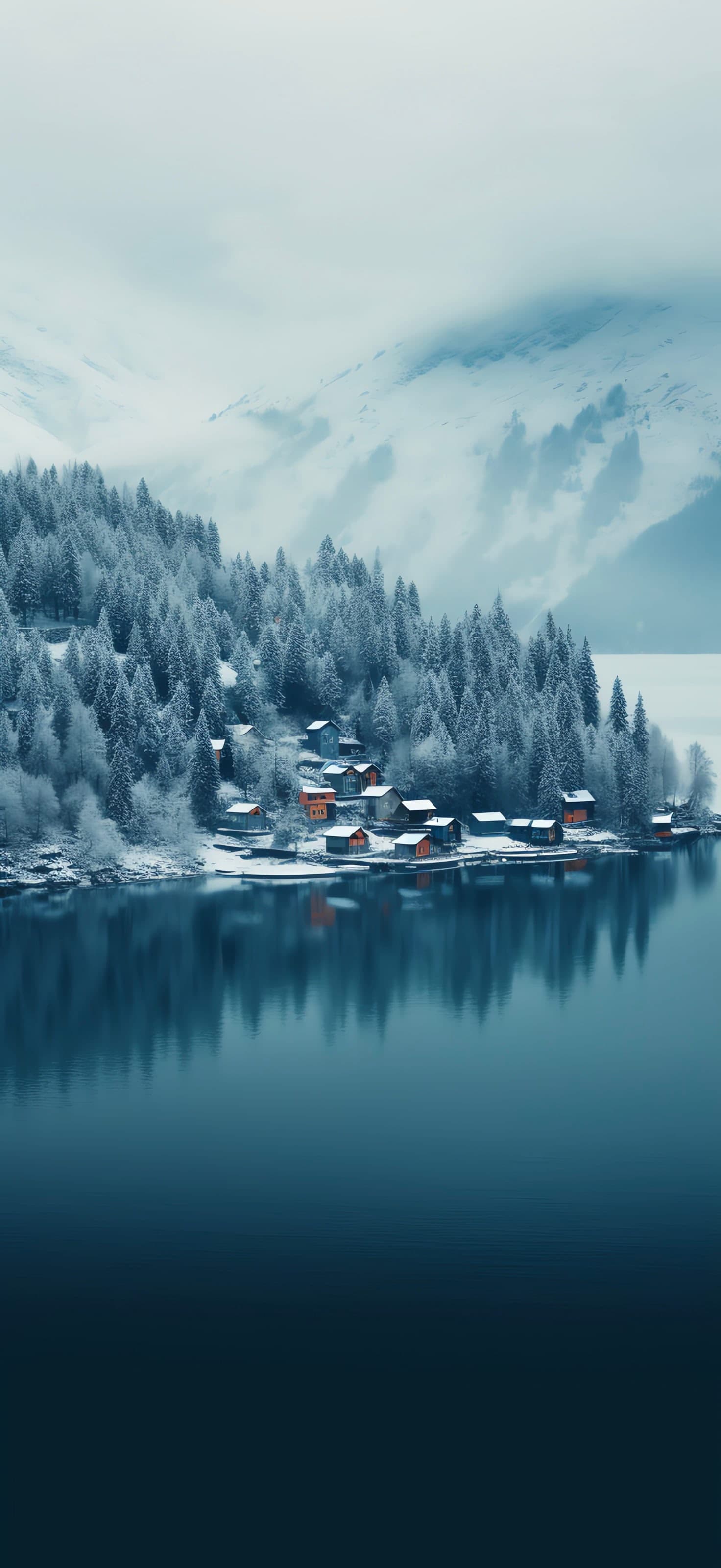 Winter Lake Village - free phone wallpaper