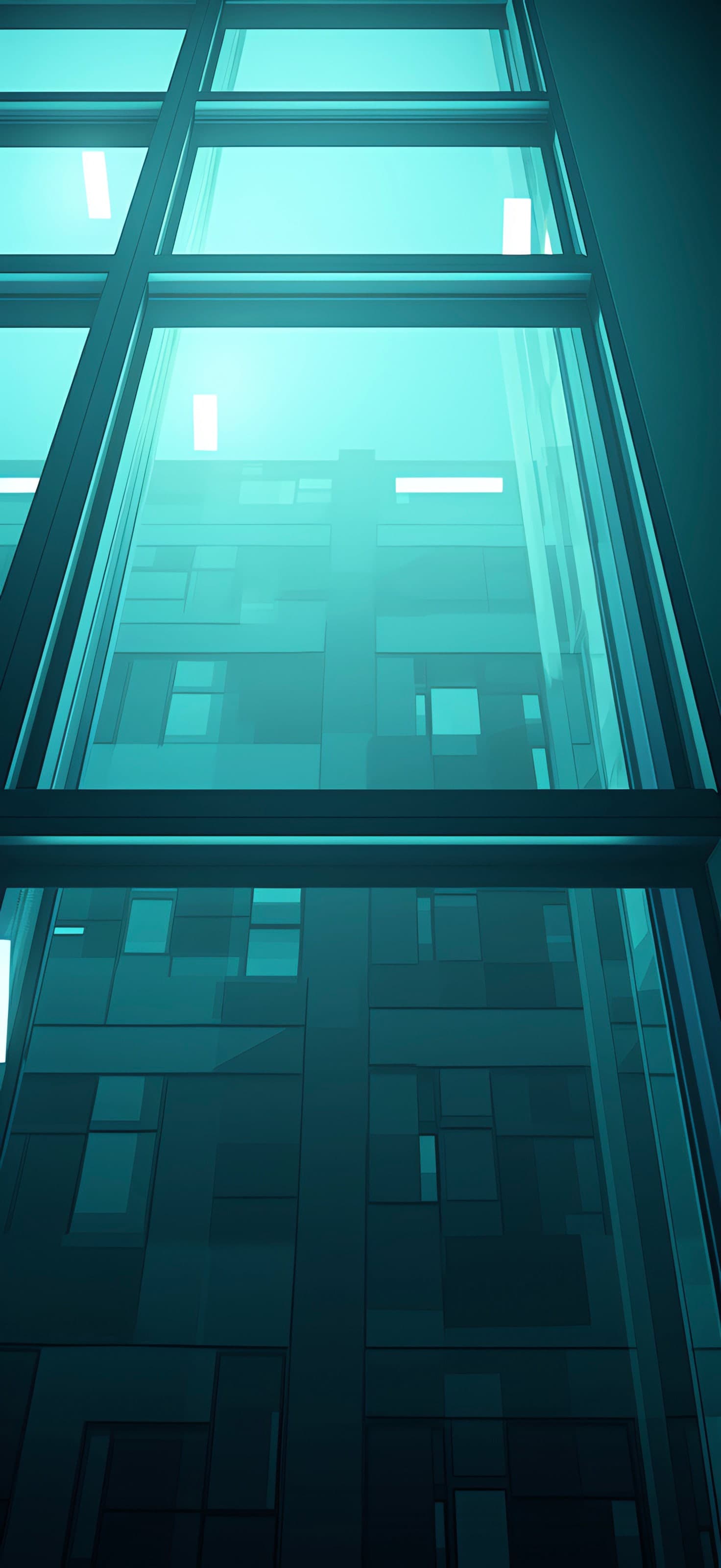 Cyan Building Reflection - free phone wallpaper